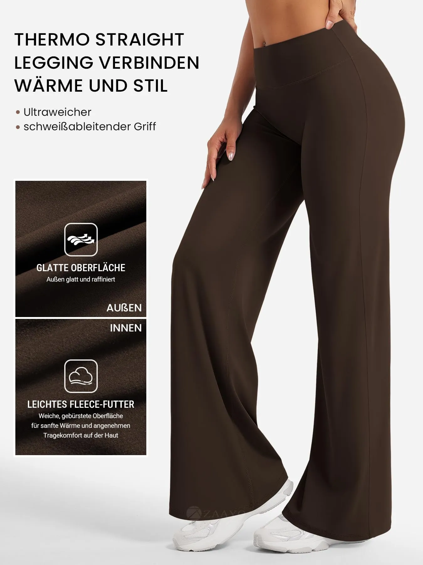 ZAAYO Leggings da donna senza cuciture, a vita alta, flared, leggings da yoga, sport, yoga, da donna, palestra, yoga, pantaloni regolari, lunghi, extra lunghi, Caffè Thermo, L - immagine 5