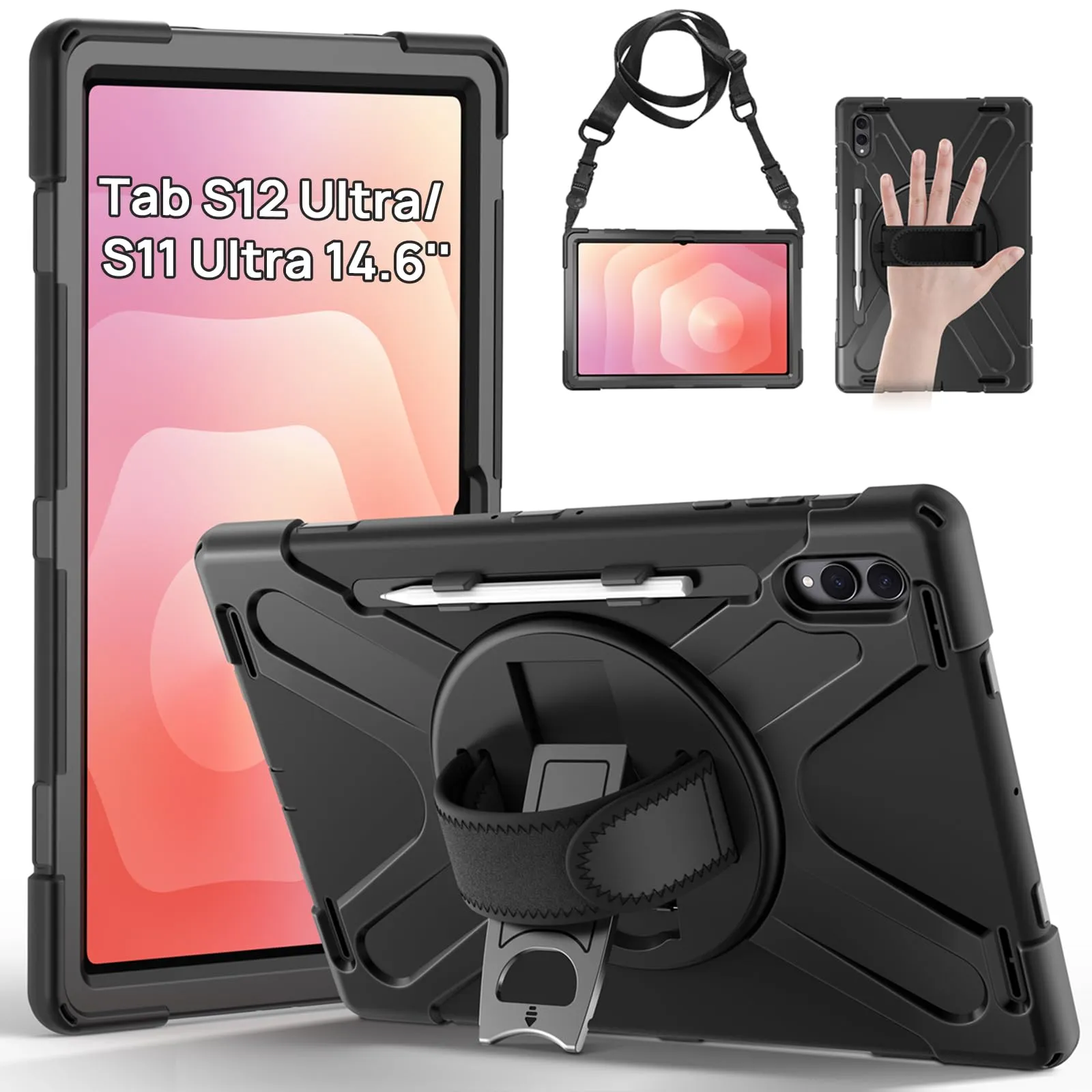Gerutek Cover per Samsung Galaxy Tab S12 Ultra/ S11 Ultra 14.6'', Nero - immagine 1