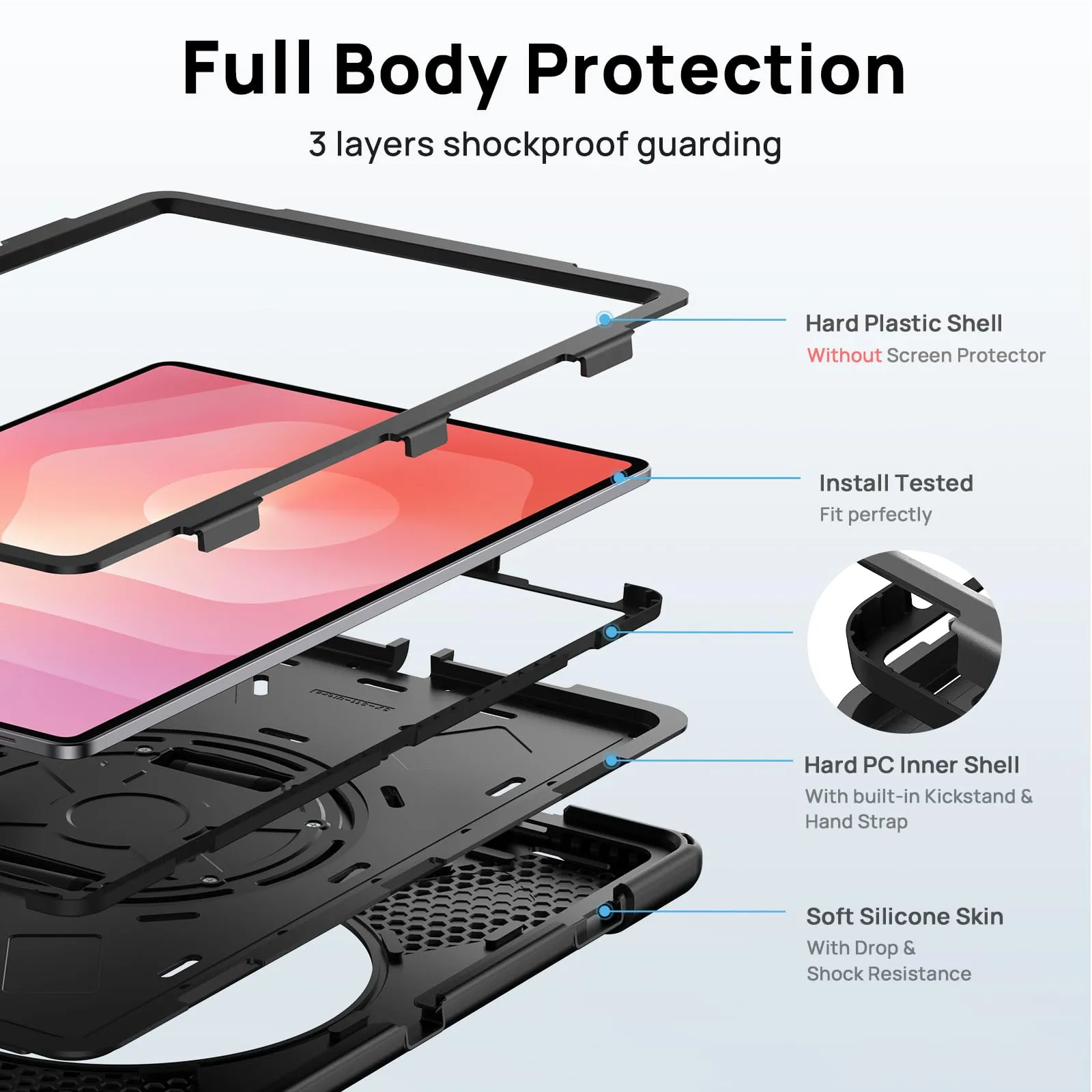 Gerutek Cover per Samsung Galaxy Tab S12 Ultra/ S11 Ultra 14.6'', Nero - immagine 3