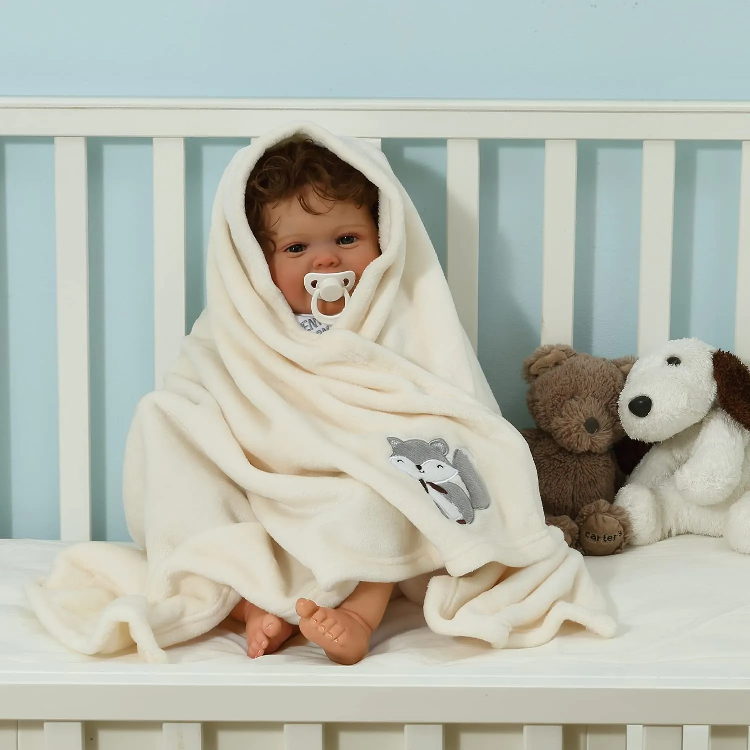 CREVENT, Copertina per bambini leggera, in caldo peluche, soffice e confortevole, per culla e passeggino, adatta come regalo di compleanno, 75cmX100cm (avorio, motivo con volpe) - immagine 3