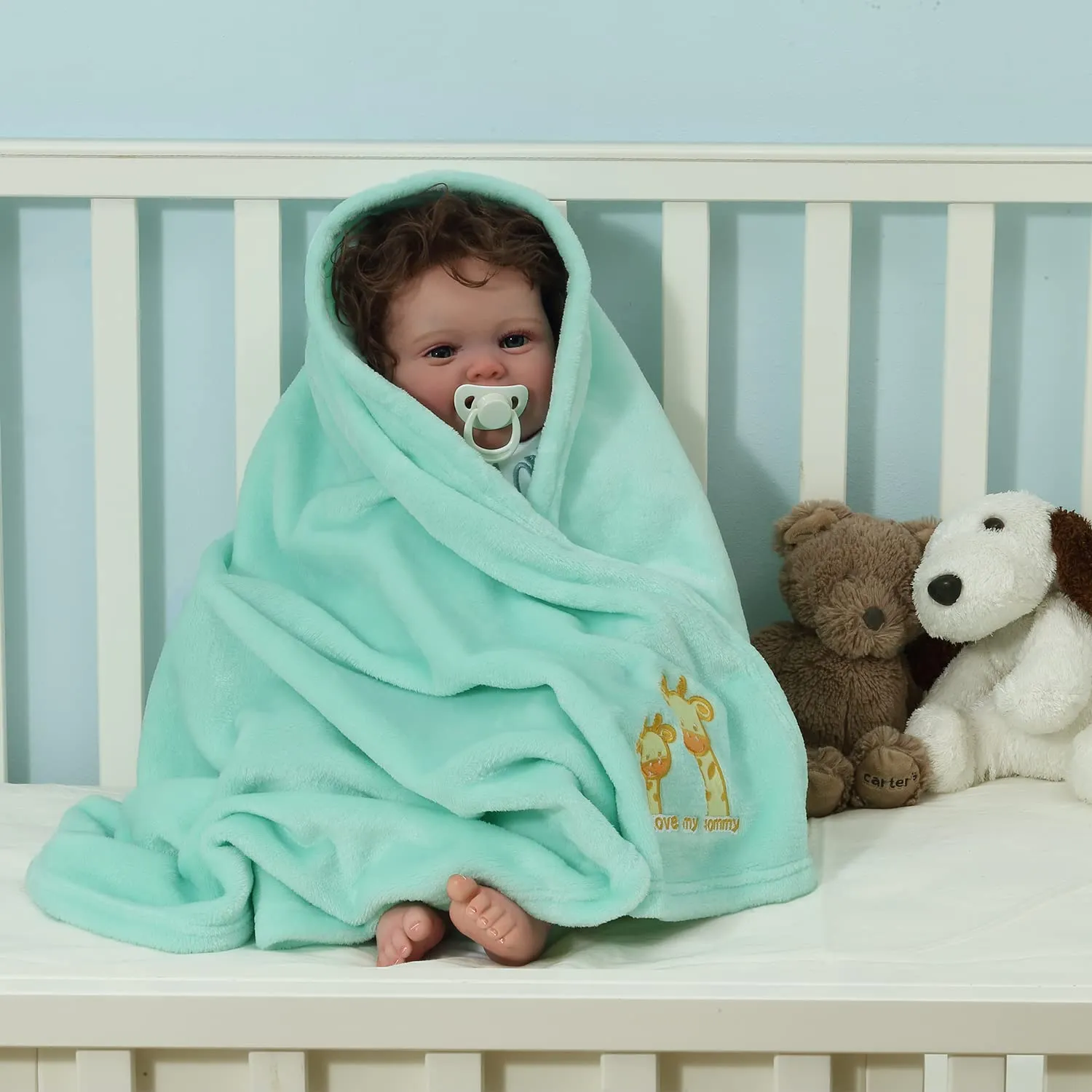 CREVENT - Coperta leggera, calda, morbida e accogliente in pile, per passeggino e culla, 75cmX100cm, per il compleanno di un bambino (giraffa verde) - immagine 3