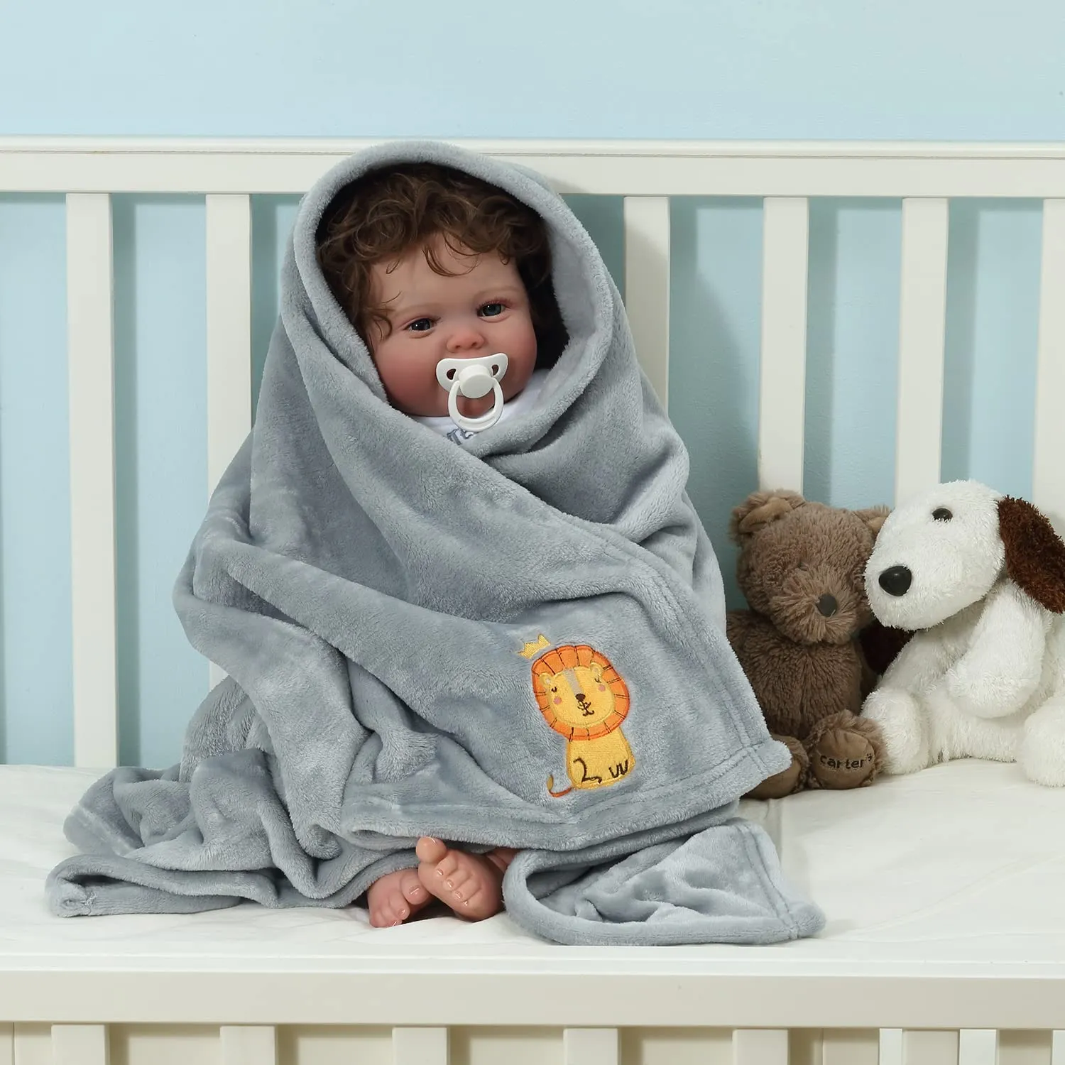 CREVENT 75cmX100cm, piccola coperta soffice e calda, per bambini e culla, passeggino (leone grigio) - immagine 3