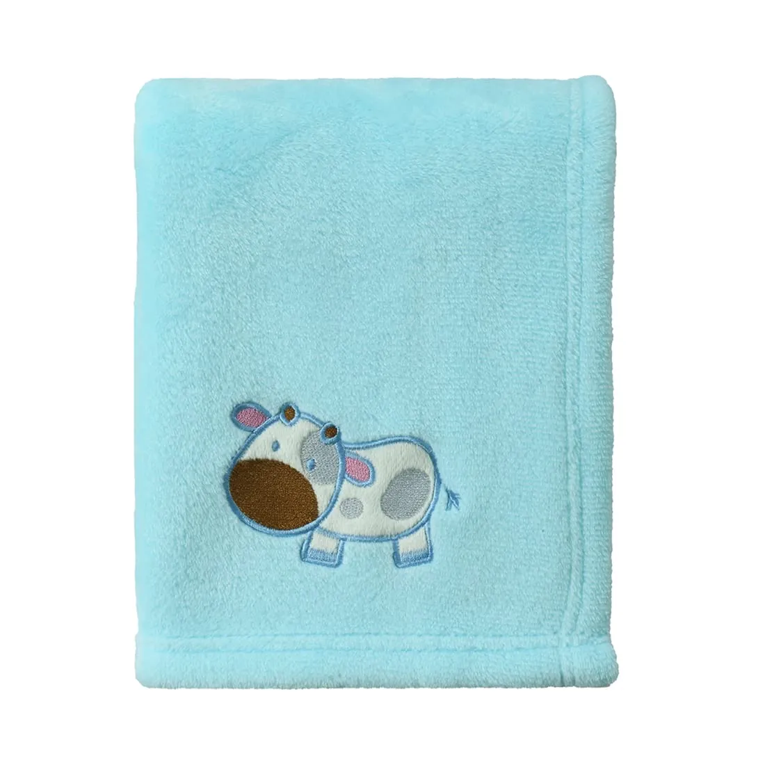 CREVENT, Copertina per bambini in caldo pile, soffice e confortevole, per culla e passeggino, unisex,75cmX100cm (blu, motivo con mucca) - immagine 1