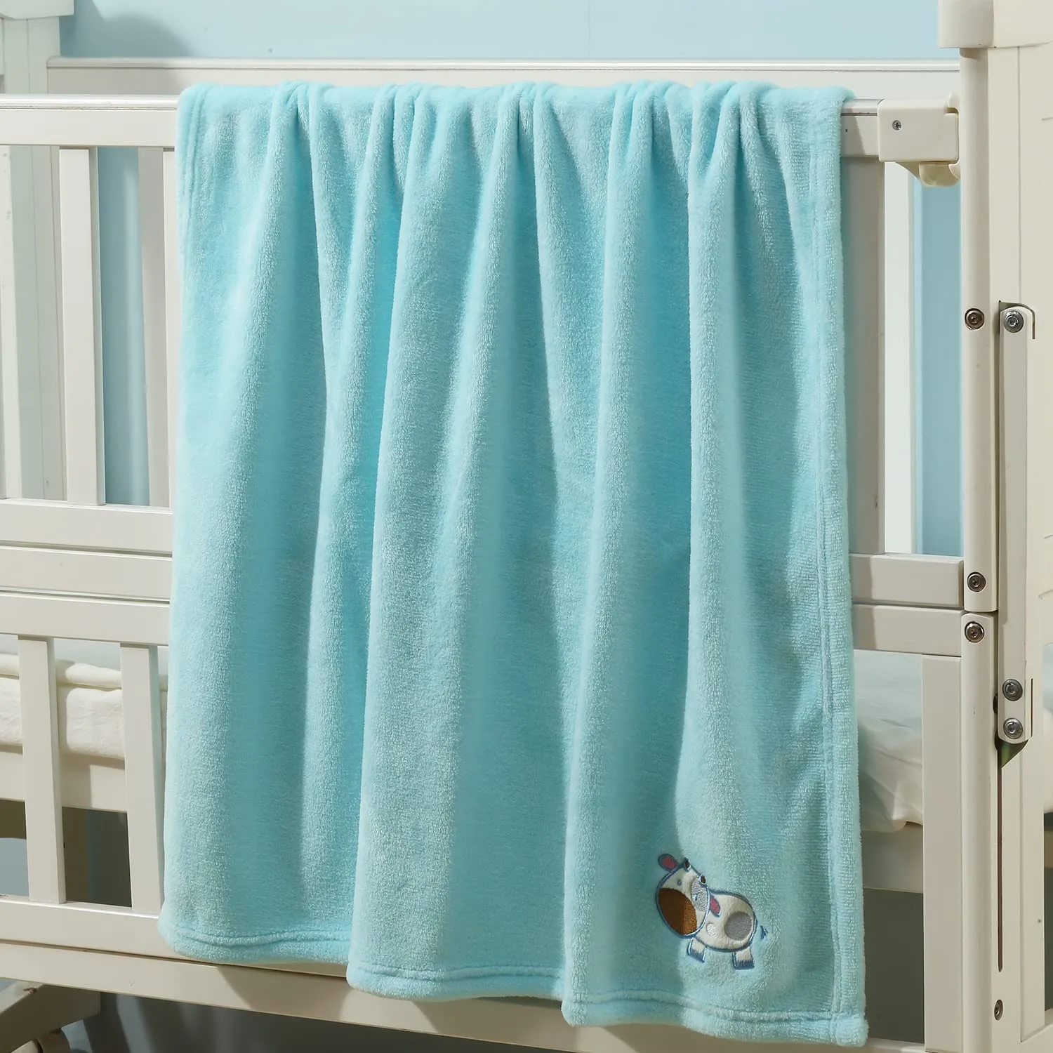 CREVENT, Copertina per bambini in caldo pile, soffice e confortevole, per culla e passeggino, unisex,75cmX100cm (blu, motivo con mucca) - immagine 6