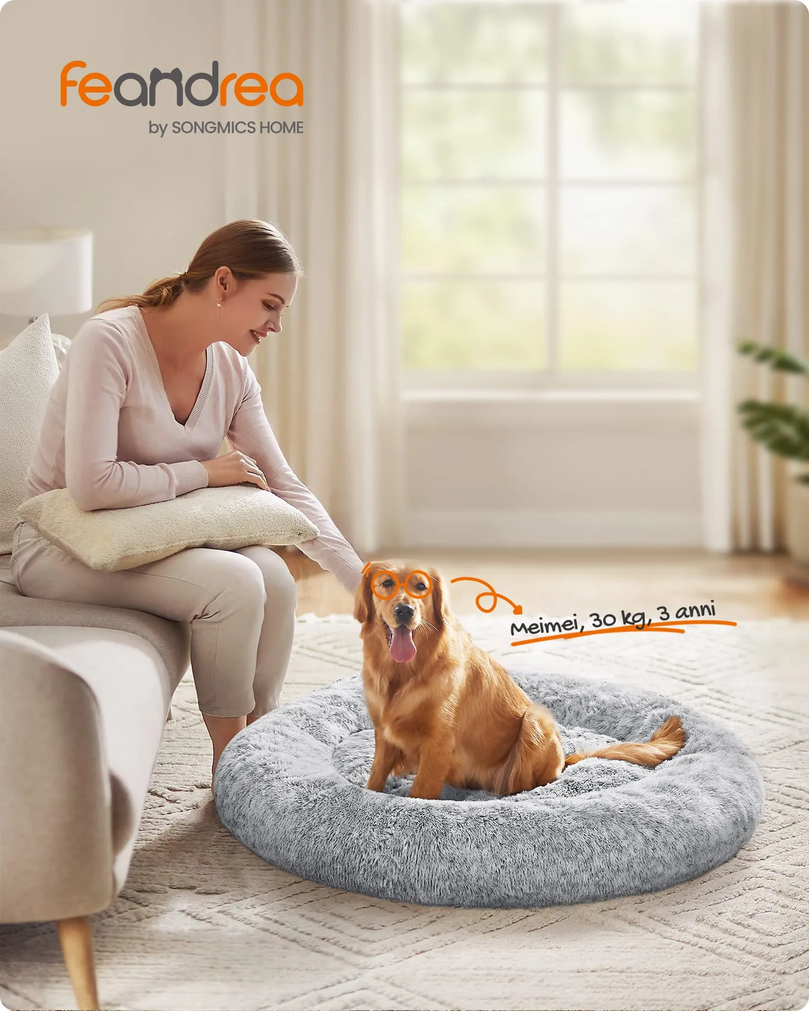 Feandrea Cuccia Cane Interno, Tappeto di Peluche, Diametro 120 cm - immagine 2