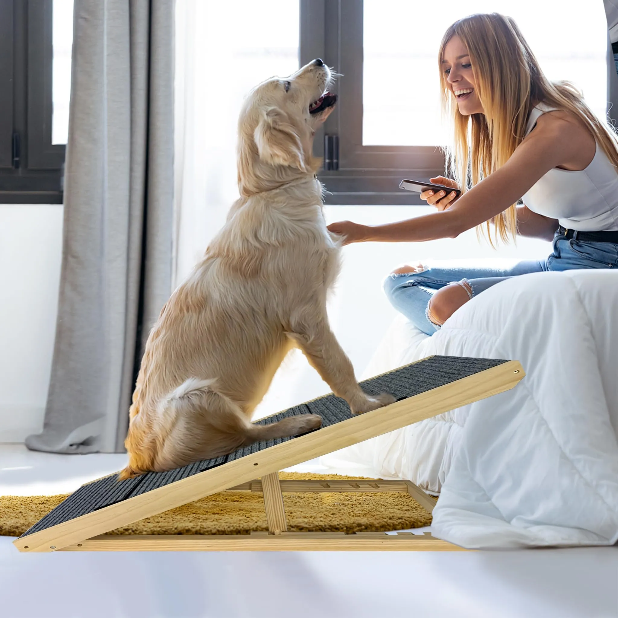 UISEBRT Scala per cani pieghevole in legno, scala per animali domestici fino a 100 kg - immagine 8