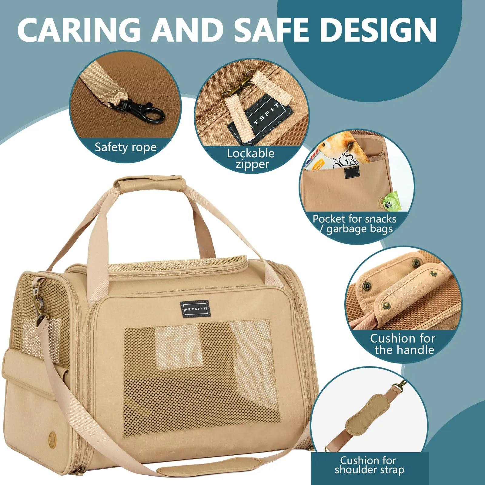 Petsfit Trasportino Grande per Gatti, Leggero per Viaggi, Trasportino per Animali Domestici per Cani Piccoli e Gatti, Trasportini per Cani con Materassino Espandibile, Trasportino per Animali - immagine 4