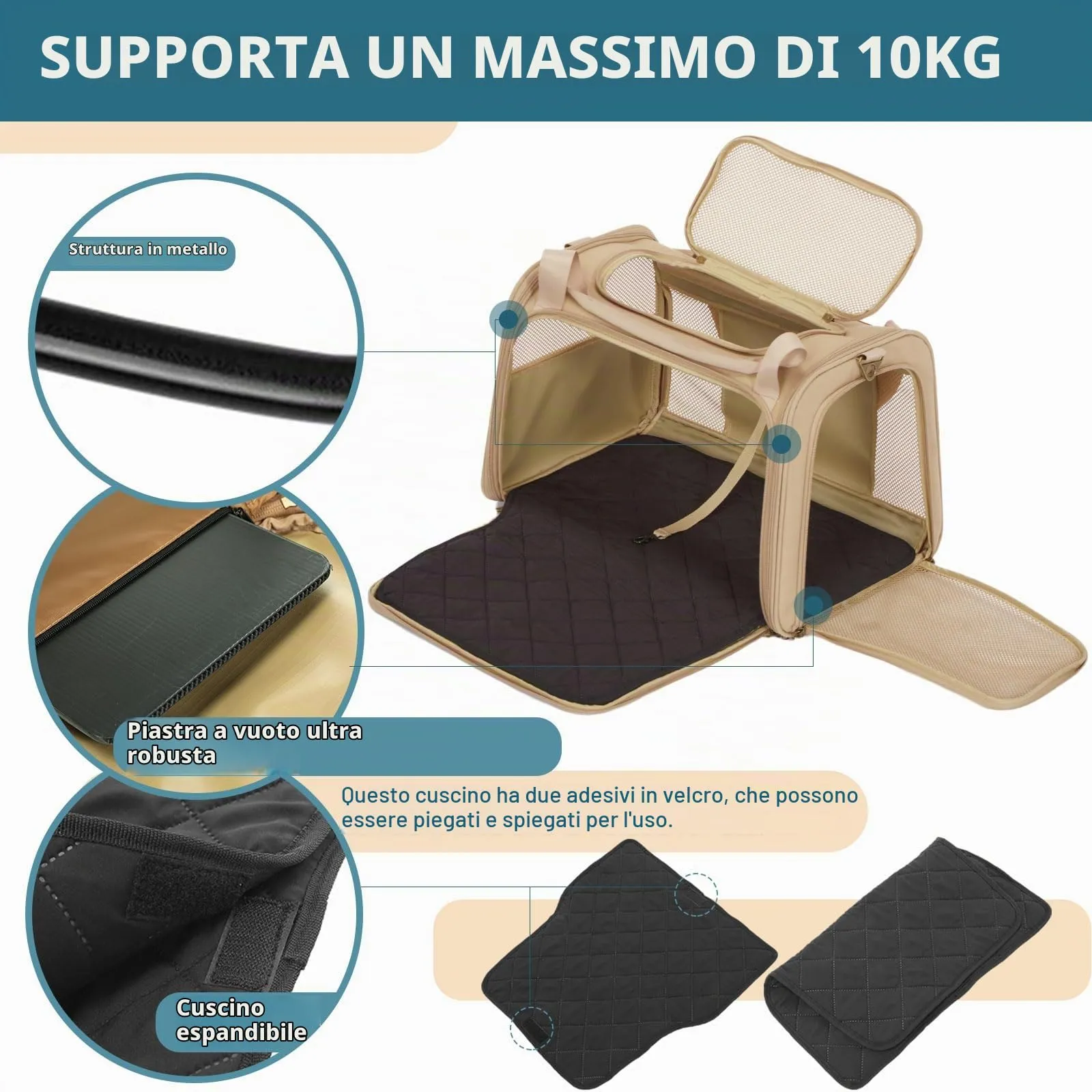 Petsfit Trasportino Grande per Gatti, Leggero per Viaggi, Trasportino per Animali Domestici per Cani Piccoli e Gatti, Trasportini per Cani con Materassino Espandibile, Trasportino per Animali - immagine 5