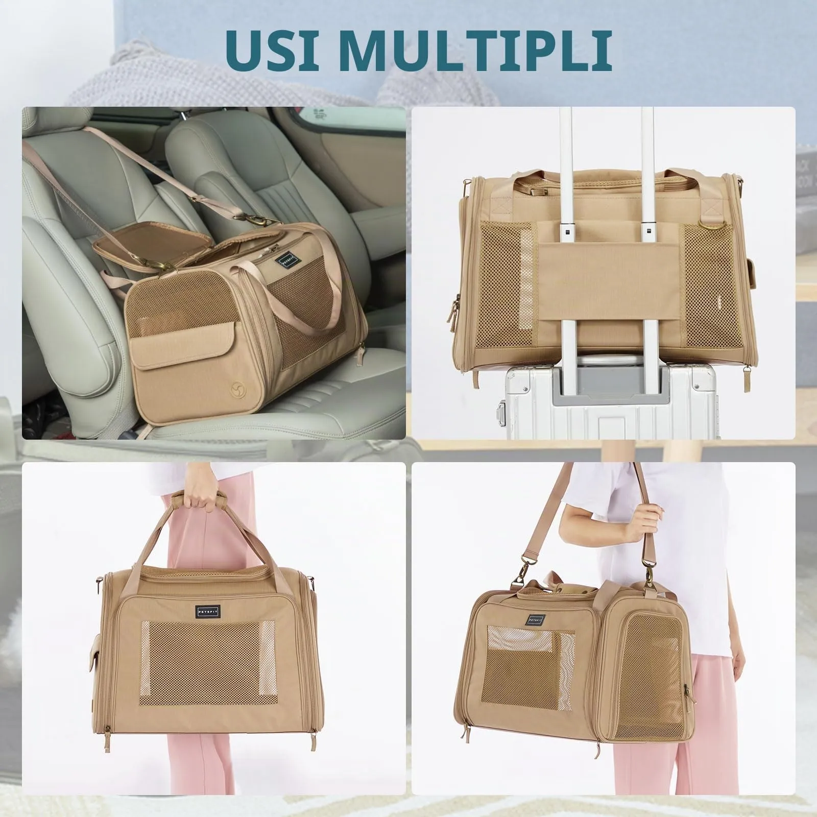 Petsfit Trasportino Grande per Gatti, Leggero per Viaggi, Trasportino per Animali Domestici per Cani Piccoli e Gatti, Trasportini per Cani con Materassino Espandibile, Trasportino per Animali - immagine 6