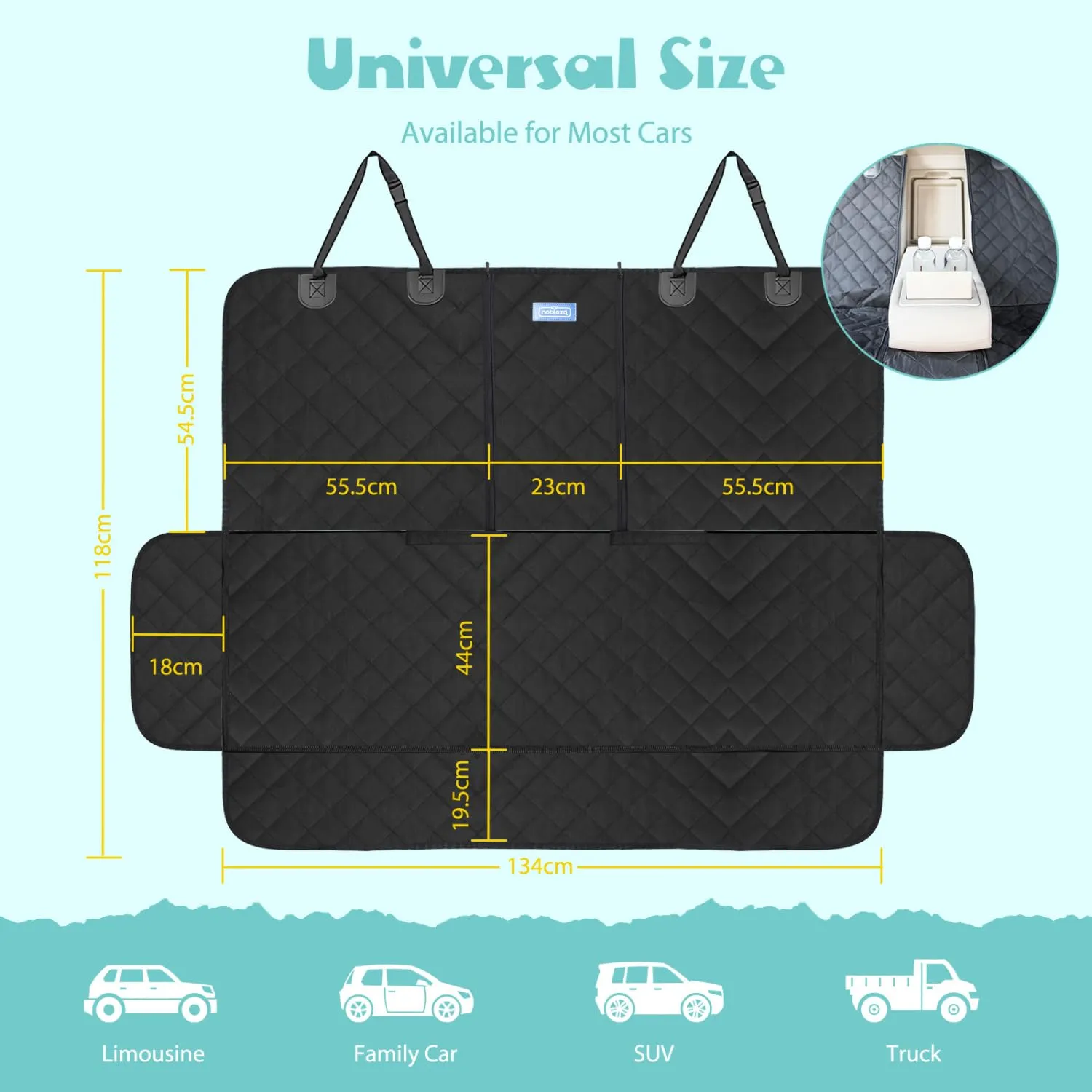 Nobleza Telo Auto per Cani, Coprisedile Auto per Cani Compatibile con Braccioli, Telo Macchina per Cani Impermeabile Antigraffiato e Antiscivolo, 137×121CM Coprisedile Posteriore Auto Universale - immagine 2