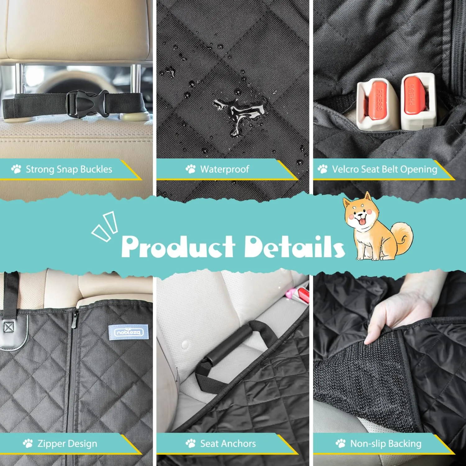 Nobleza Telo Auto per Cani, Coprisedile Auto per Cani Compatibile con Braccioli, Telo Macchina per Cani Impermeabile Antigraffiato e Antiscivolo, 137×121CM Coprisedile Posteriore Auto Universale - immagine 4
