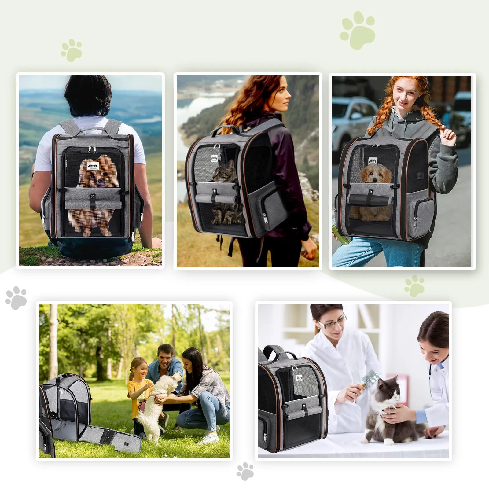 Lekespring Zaino per Cani Gatti Trasportino Espandibile,Grandi Pieghevole Cuccia Portatile con Imbracatura di Sicurezza e Tappetino per Animali Inclusi,Carico Massimo 10 KG,Grigio XL - immagine 8