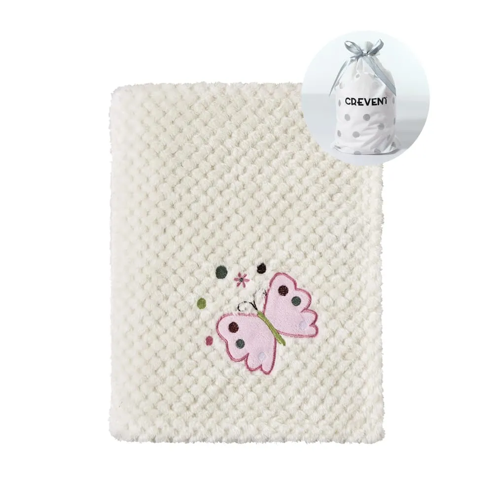 CREVENT 75cm X 100cm Calda e soffice coperta per neonati per ragazze, neonati, bambini piccoli, culla, passeggino, baby shower, compleanno, regalo per neonato, avorio - Farfalla - immagine 1
