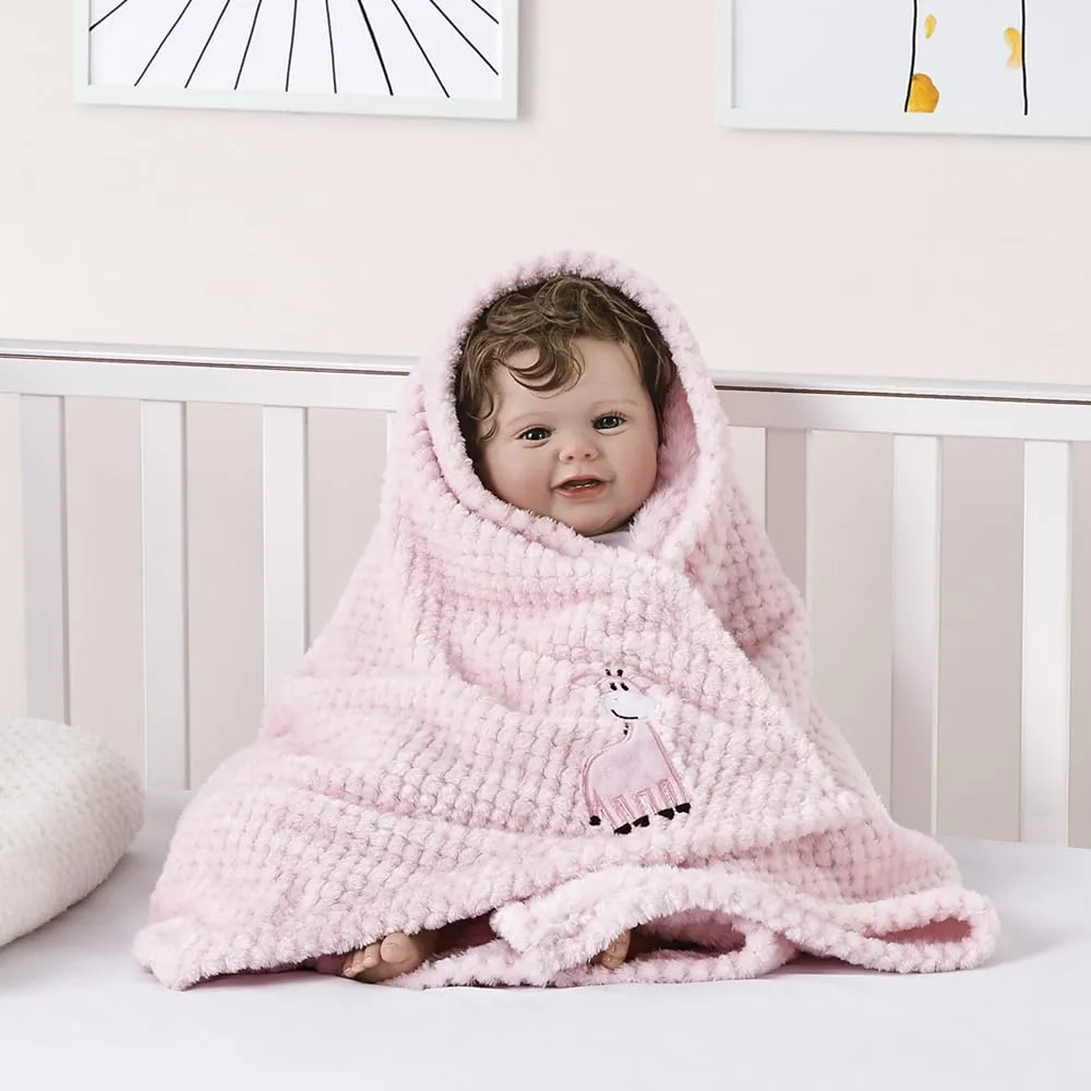 CREVENT 75cm X 100cm, simpatica, accogliente, soffice e calda, coperta per bambini, culla, passeggino, baby shower, compleanno, regalo per neonati, rosa, giraffa - immagine 5