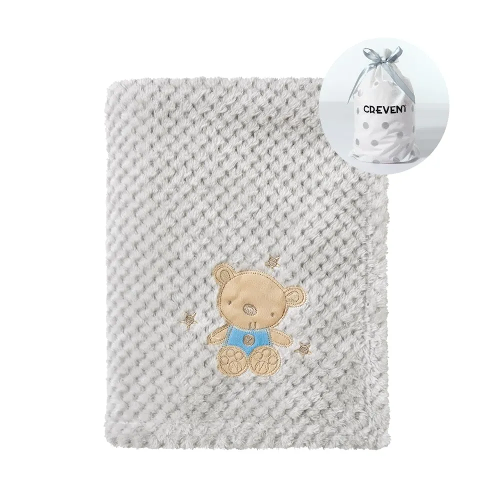 CREVENT 75cmX100cm Nette gemütliche Flauschige warme Babydecke für Mädchen Jungen Kleinkinder Bettwäsche Kinderbett Kinderwagen, Baby Dusche Geburtstag Neugeborenes Geschenk Grau-Baby Bär - immagine 1