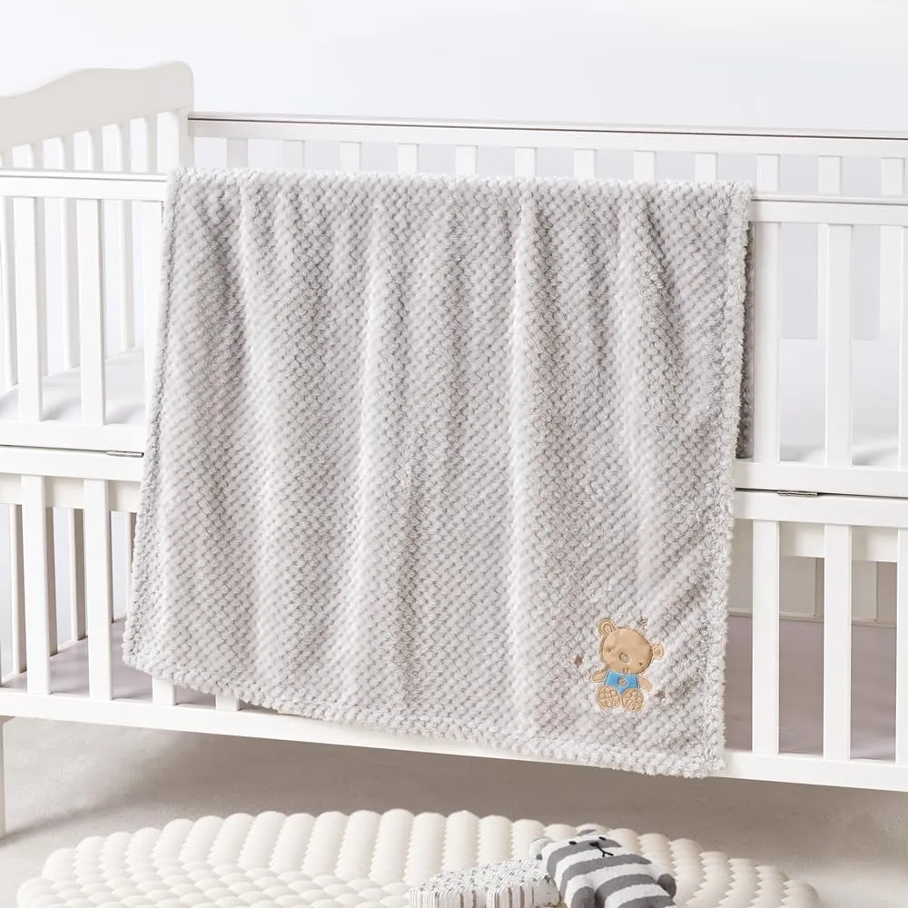 CREVENT 75cmX100cm Nette gemütliche Flauschige warme Babydecke für Mädchen Jungen Kleinkinder Bettwäsche Kinderbett Kinderwagen, Baby Dusche Geburtstag Neugeborenes Geschenk Grau-Baby Bär - immagine 2
