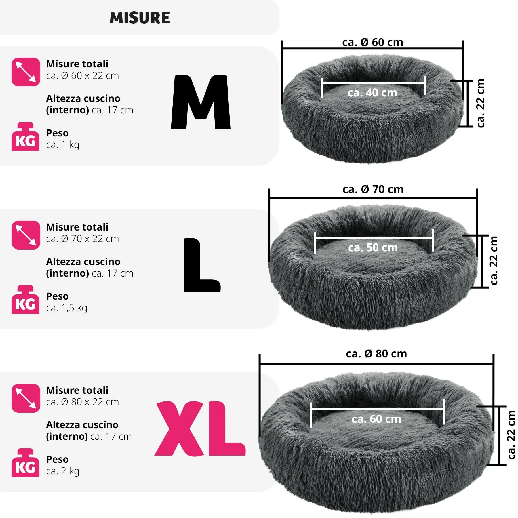 tectake® Lettino per Cani, Cuccia per Cani da Interno con Rivestimento Lavabile in Peluche Lungo, Imbottitura Spessa, Bordo Rialzato, Chiusura Lampo, Nodi Antiscivolo - Ø 80 cm - immagine 6