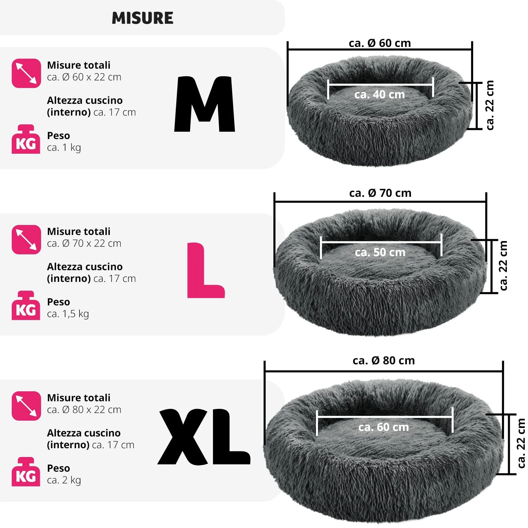 tectake® Lettino per Cani, Cuccia per Cani da Interno con Rivestimento Lavabile in Peluche Lungo, Imbottitura Spessa, Bordo Rialzato, Chiusura Lampo, Nodi Antiscivolo - Ø 70 cm - immagine 6