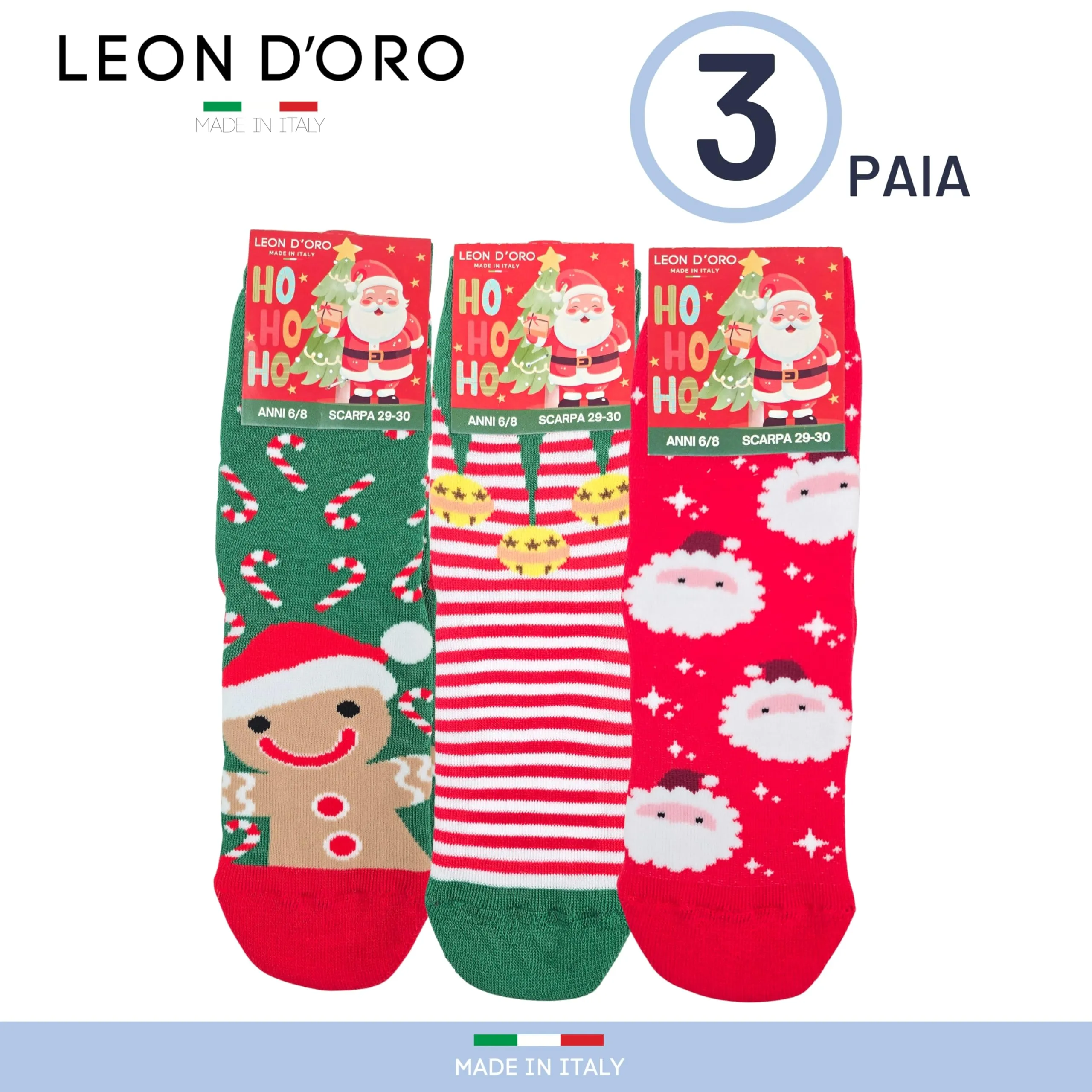 LEON D'ORO Calzini Bambino Antiscivolo Cotone 3 Paia Calze Bimbo abs scuola casa gonfiabili, Made in Italy (IT, Numero, 23, 28, 3 Paia ASS3) - immagine 3
