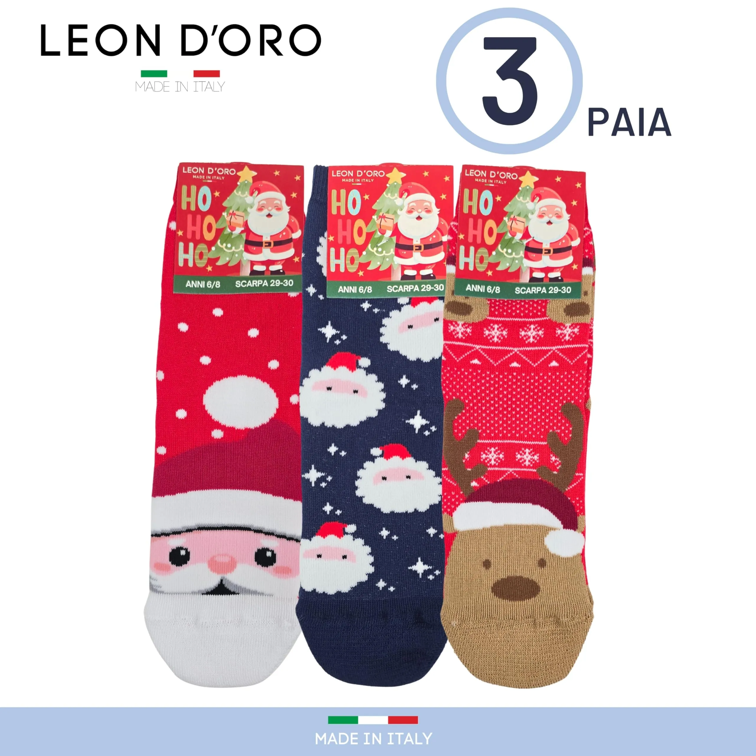 LEON D'ORO Calzini Bambino Antiscivolo Cotone 3 Paia Calze Bimbo abs scuola casa gonfiabili, Made in Italy (IT, Numero, 23, 28, 3 Paia ASS1) - immagine 3