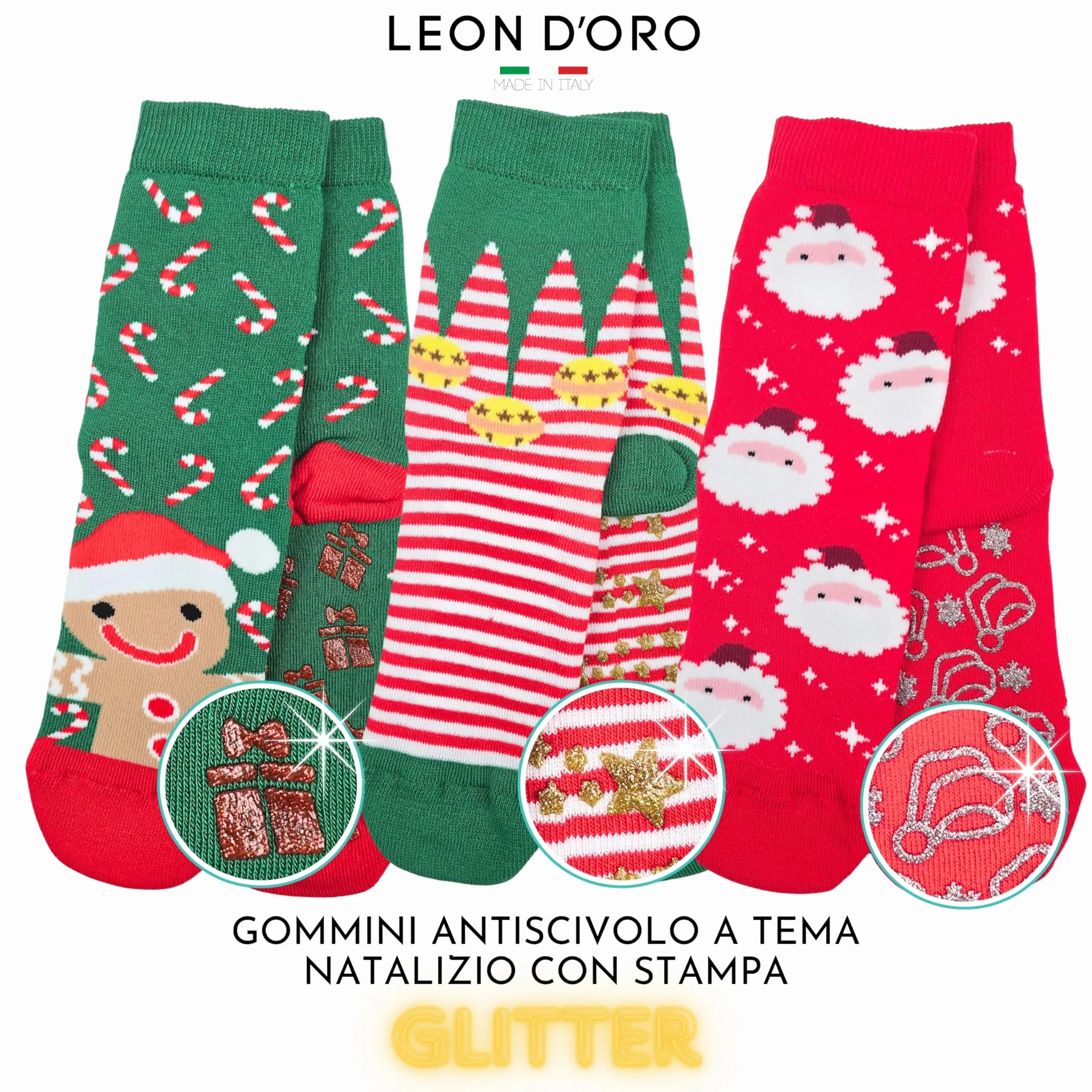 LEON D'ORO Calzini Bambino Antiscivolo Cotone 3 Paia Calze Bimbo abs scuola casa gonfiabili, Made in Italy (IT, Numero, 29, 34, 3 Paia ASS3) - immagine 5