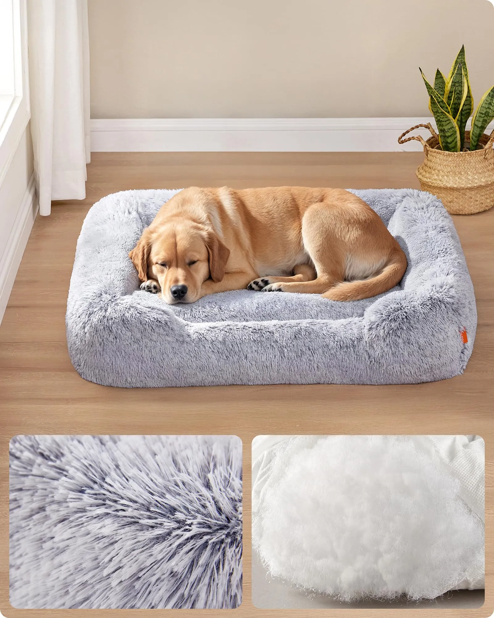 Feandrea Cuccia per Cani, Divano per Cani Medio, 106 x 75 x 20 cm, Cuscino per Animali, Imbottitura Morbida Bordi Rialzati, Sfoderabile e Lavabile, Antiscivolo, Grigio Ombré PGW273G01 - immagine 4