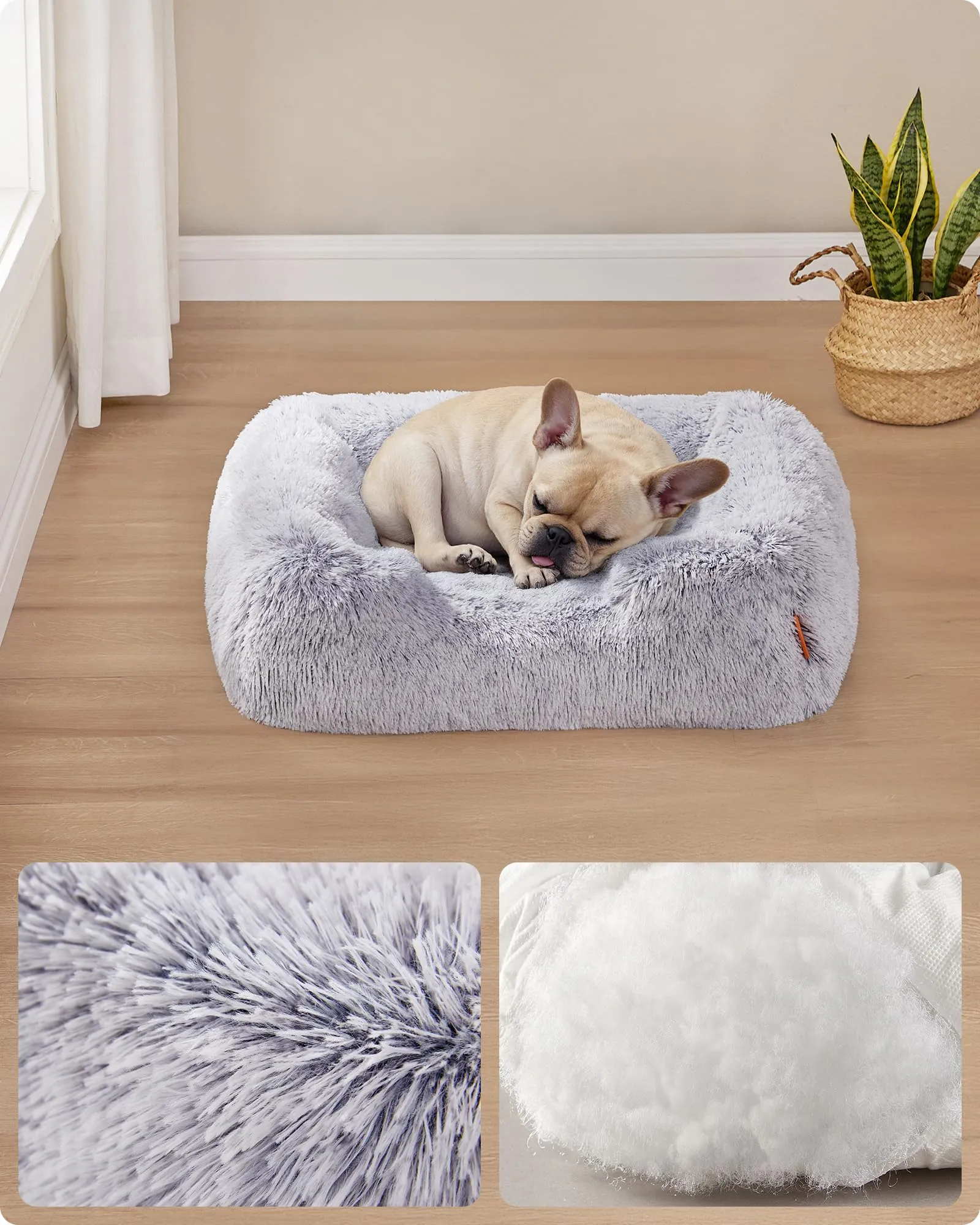 Feandrea Cuccia per Cani, Divano per Cani Medio, 71 x 55 x 18 cm, Cuscino per Animali, Imbottitura Morbida Bordi Rialzati, Sfoderabile e Lavabile, Antiscivolo, Grigio Ombré PGW271G01 - immagine 4
