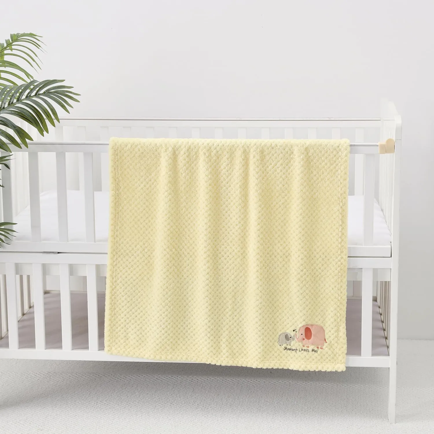 CREVENT Graziosa coperta morbida e calda per bambini, per culla, passeggino, baby shower, compleanno, regalo per neonati, elefante color avorio, 75 x 100 cm - immagine 2
