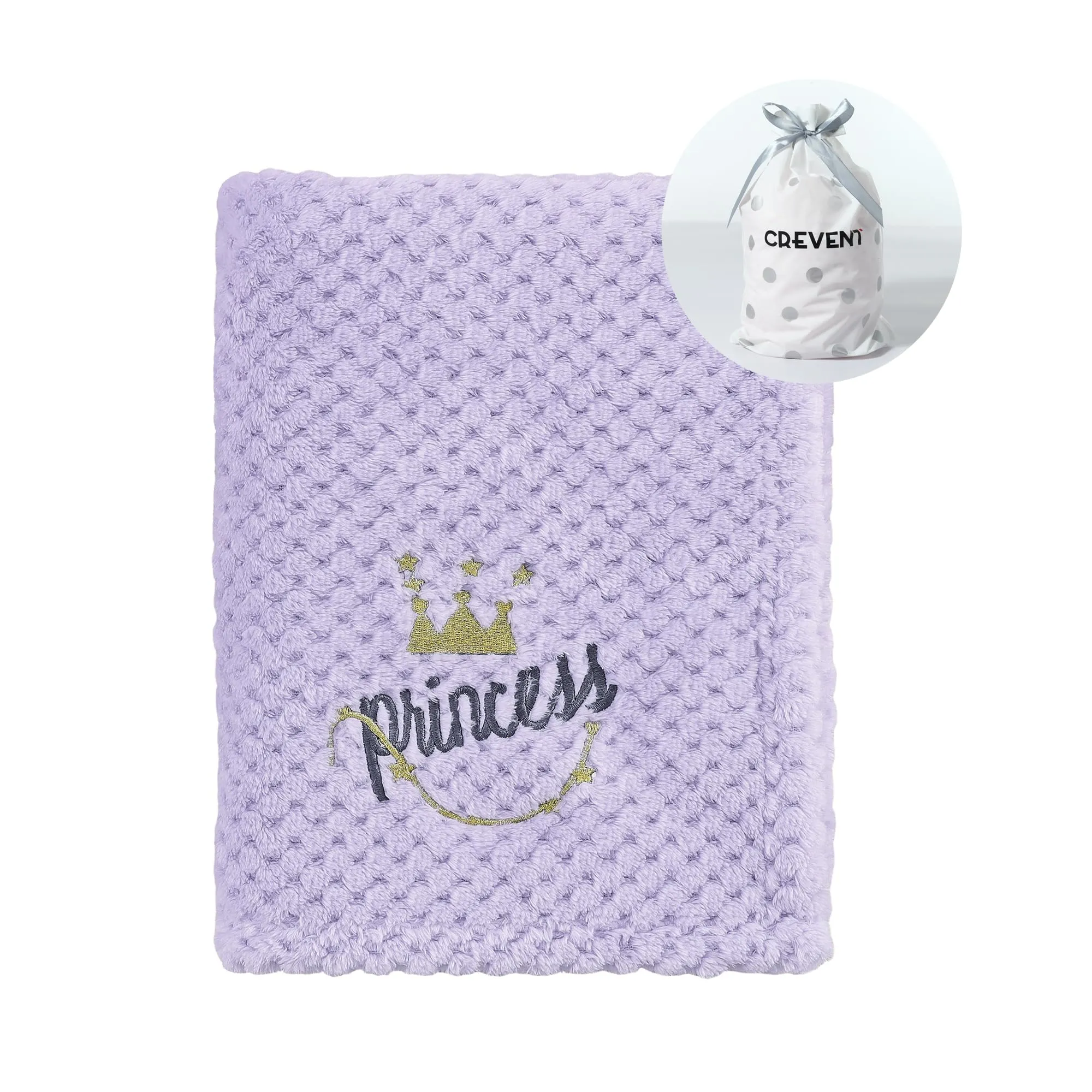 CREVENT Graziosa coperta morbida e calda per bambini, per culla, passeggino, baby shower, compleanno, regalo per neonati, corona viola, 75 x 100 cm - immagine 1