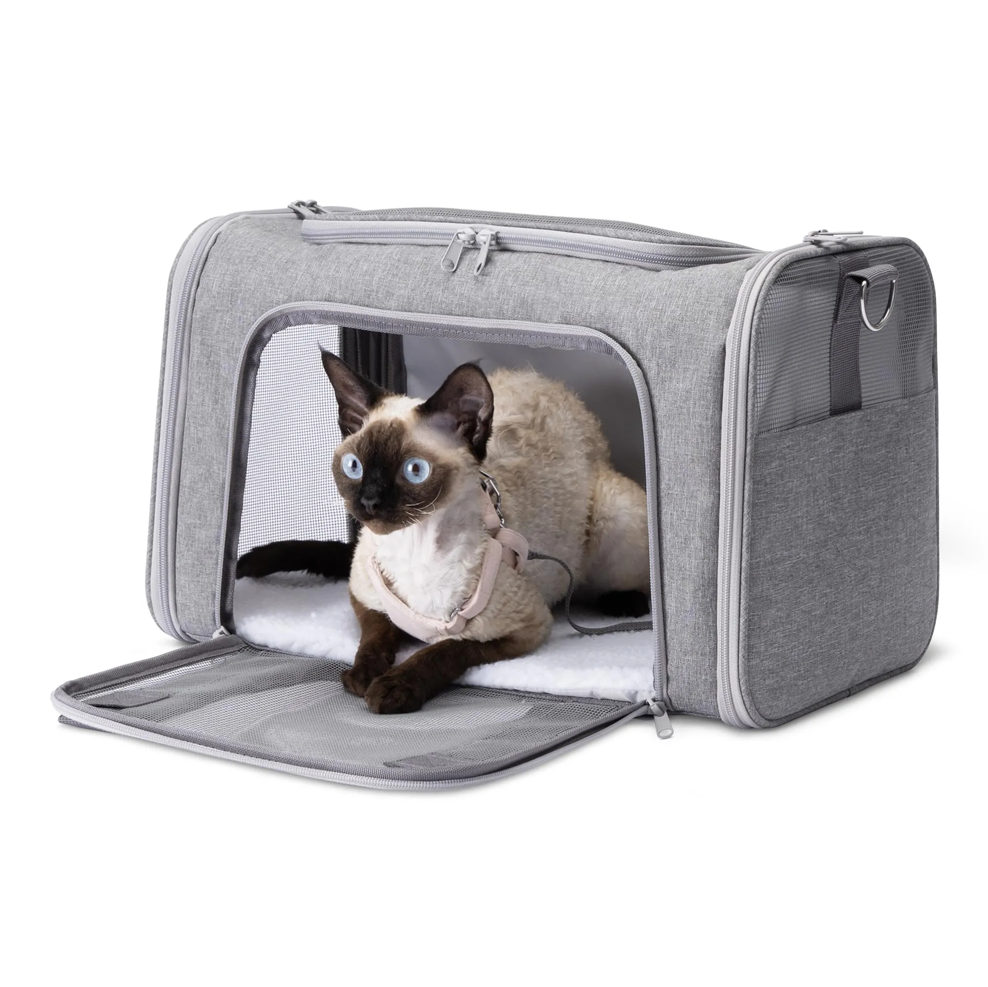 Amazon Basics -Trasportino Morbido Stile Borsa per Gatti e Cani, Tracolla Regolabile, Approvato per il Trasporto in Aereo, Pieghevole con Pannelli in Rete per la Ventilazione,43,2x 27,9x 27,9cm,Grigio - immagine 1