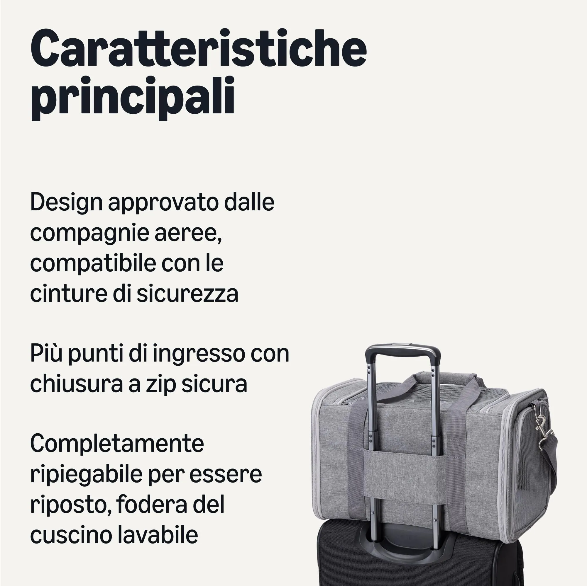 Amazon Basics -Trasportino Morbido Stile Borsa per Gatti e Cani, Tracolla Regolabile, Approvato per il Trasporto in Aereo, Pieghevole con Pannelli in Rete per la Ventilazione,43,2x 27,9x 27,9cm,Grigio - immagine 2