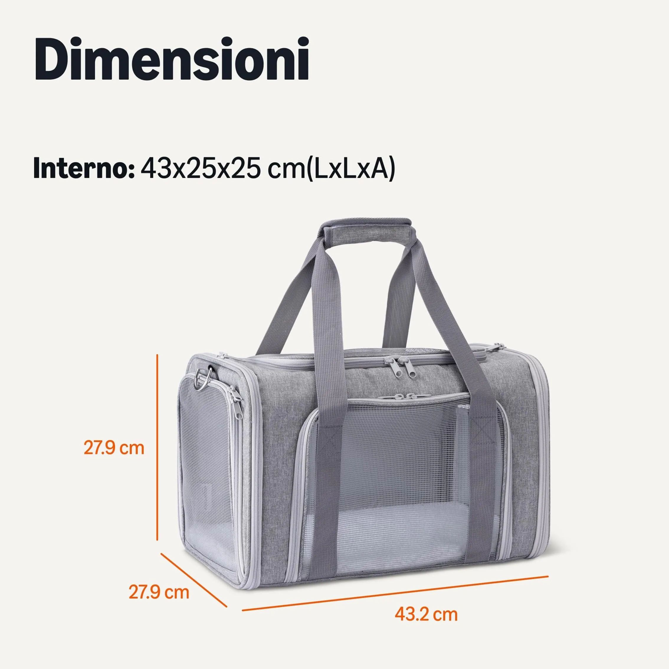 Amazon Basics -Trasportino Morbido Stile Borsa per Gatti e Cani, Tracolla Regolabile, Approvato per il Trasporto in Aereo, Pieghevole con Pannelli in Rete per la Ventilazione,43,2x 27,9x 27,9cm,Grigio - immagine 5