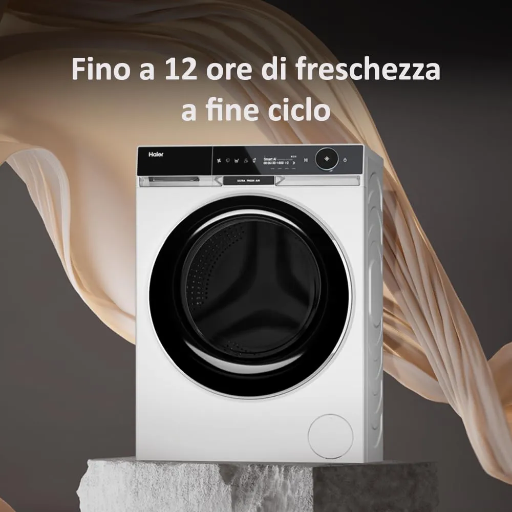 Haier X Serie 11, Lavatrice a carica frontale 10 KG, Libera Installazione, Classe A-20%, 1400 giri, Vapore, 16 programmi, Intelligenza Artificiale, Capacità XXL, 85x60x61 cm, Bianca - HW100-BD14397U1S - immagine 2