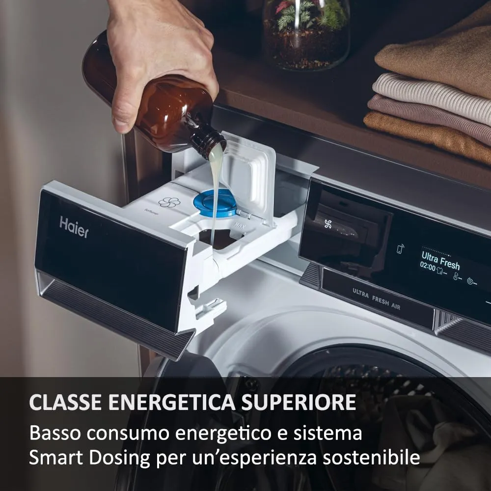 Haier X Serie 11, Lavatrice a carica frontale 10 KG, Libera Installazione, Classe A-20%, 1400 giri, Vapore, 16 programmi, Intelligenza Artificiale, Capacità XXL, 85x60x61 cm, Bianca - HW100-BD14397U1S - immagine 5