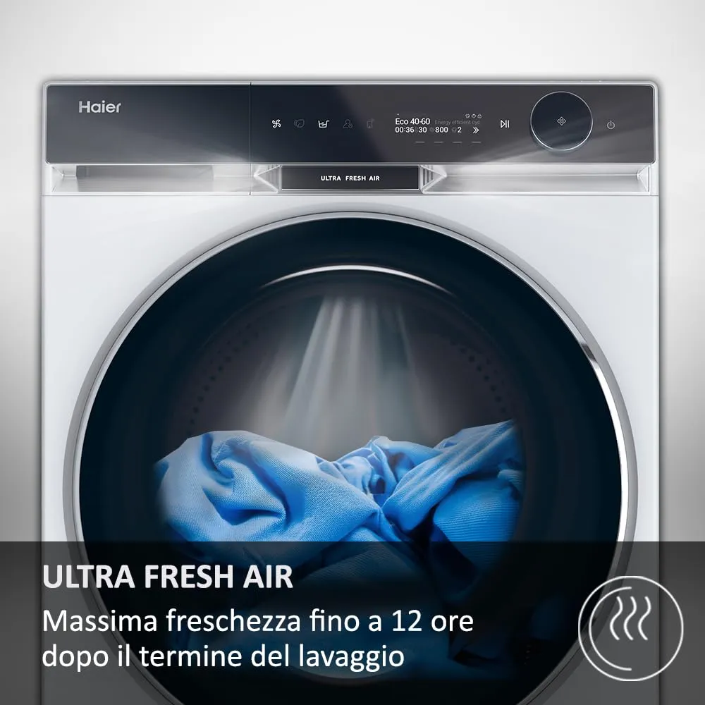 Haier X Serie 11, Lavatrice a carica frontale 10 KG, Libera Installazione, Classe A-20%, 1400 giri, Vapore, 16 programmi, Intelligenza Artificiale, Capacità XXL, 85x60x61 cm, Bianca - HW100-BD14397U1S - immagine 6