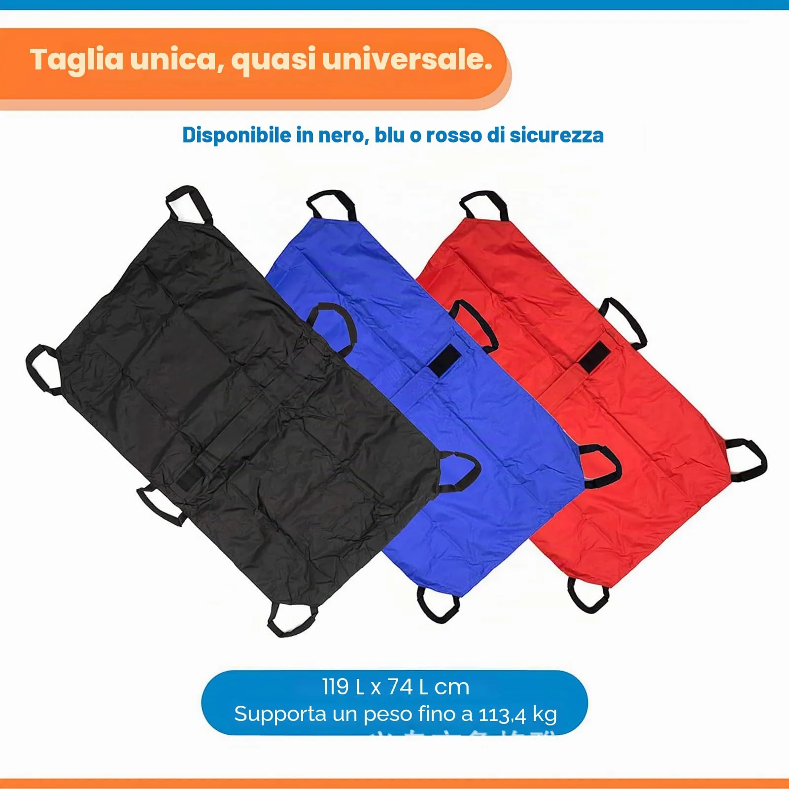 Barella Per Il Trasporto Di Cani, Trasportino Di Emergenza Per Animali Con Cinghia Di Sicurezza, Telo Scorrevole Per Aiuti con Cintura di Sicurezza, 6 Manici (Nero) - immagine 4