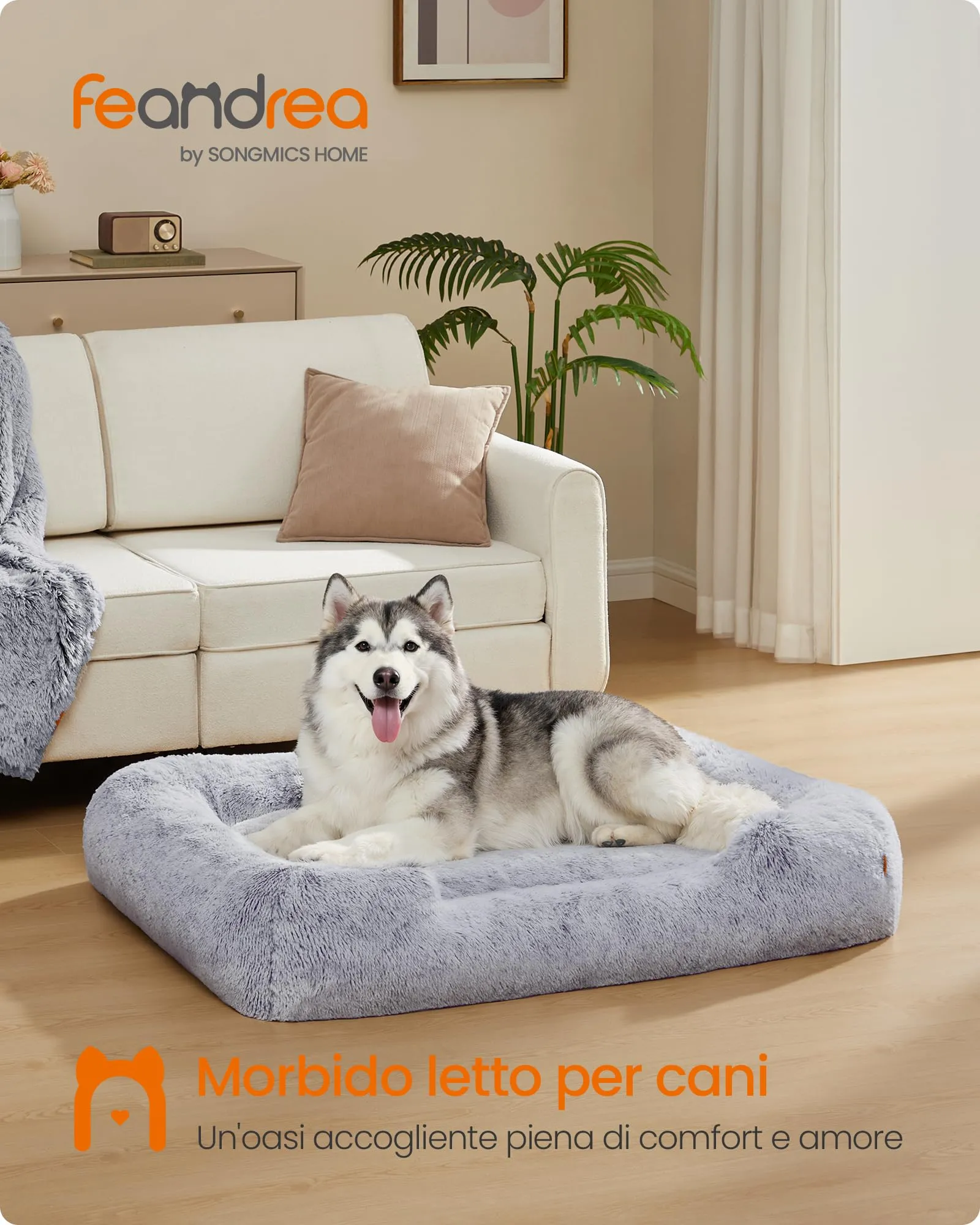 Feandrea Cuccia per Cani, Divano per Cani Extra Grande, 120 x 85 x 23 cm, Cuscino per Animali, Imbottitura Morbida Bordi Rialzati, Sfoderabile e Lavabile, Antiscivolo, Grigio Ombré PGW274GA01 - immagine 2