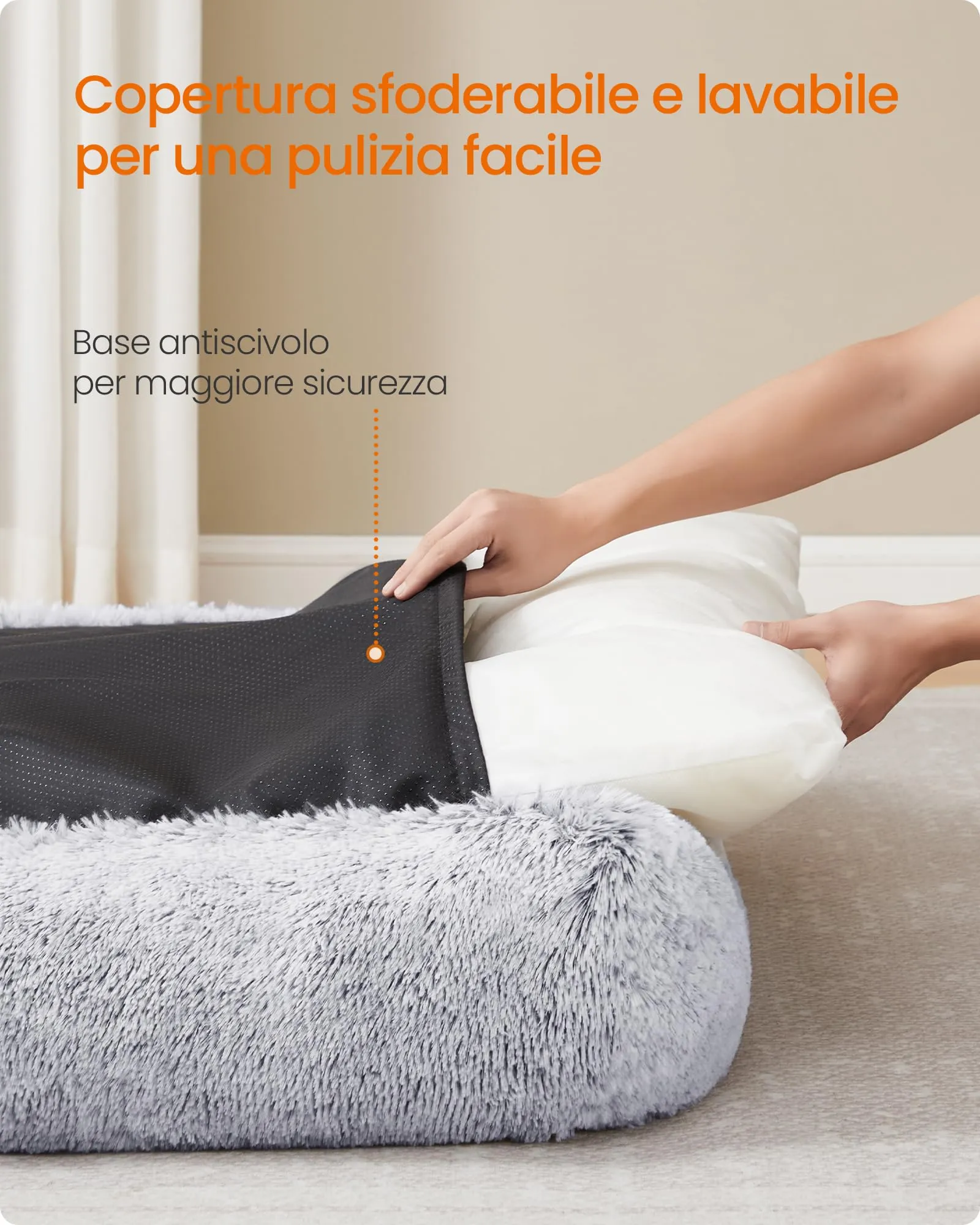 Feandrea Cuccia per Cani, Divano per Cani Extra Grande, 120 x 85 x 23 cm, Cuscino per Animali, Imbottitura Morbida Bordi Rialzati, Sfoderabile e Lavabile, Antiscivolo, Grigio Ombré PGW274GA01 - immagine 5