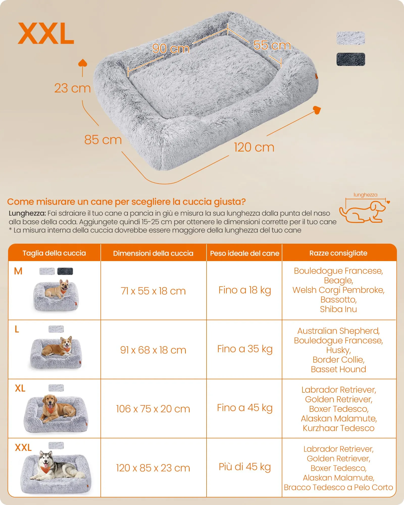 Feandrea Cuccia per Cani, Divano per Cani Extra Grande, 120 x 85 x 23 cm, Cuscino per Animali, Imbottitura Morbida Bordi Rialzati, Sfoderabile e Lavabile, Antiscivolo, Grigio Ombré PGW274GA01 - immagine 6