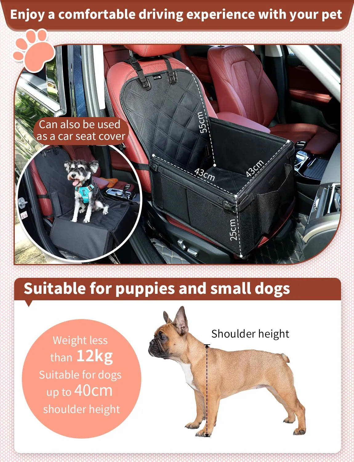 KYG seggiolino auto stabile per cani piccoli e medi - immagine 3