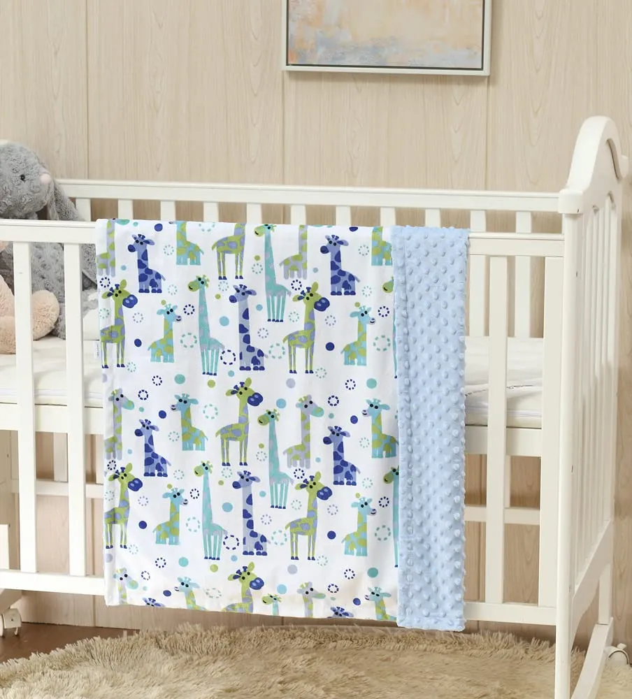 CREVENT 2 coperte per neonati e bambini, 75 cm x 100 cm, graziose, soffici, calde, per biancheria da letto, lettino, passeggino, nuvola grigia + giraffa - immagine 3