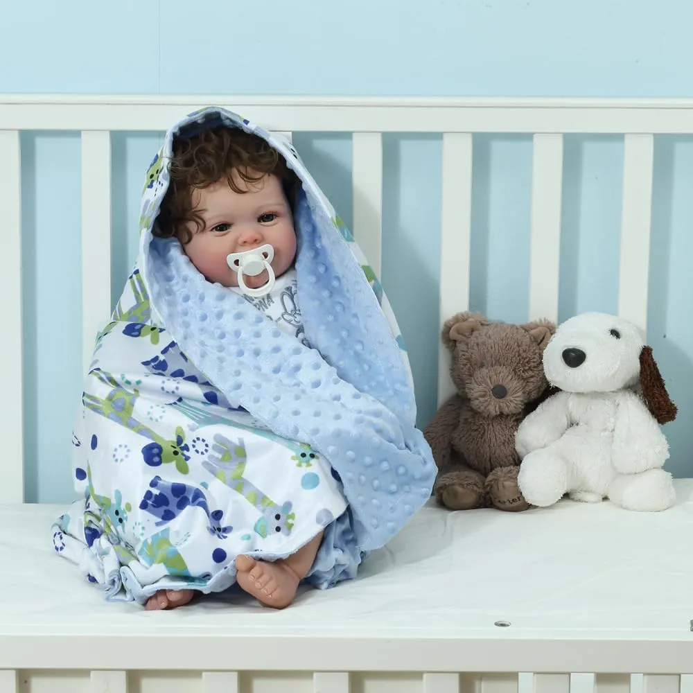 CREVENT 2 coperte per neonati e bambini, 75 cm x 100 cm, graziose, soffici, calde, per biancheria da letto, lettino, passeggino, nuvola grigia + giraffa - immagine 5