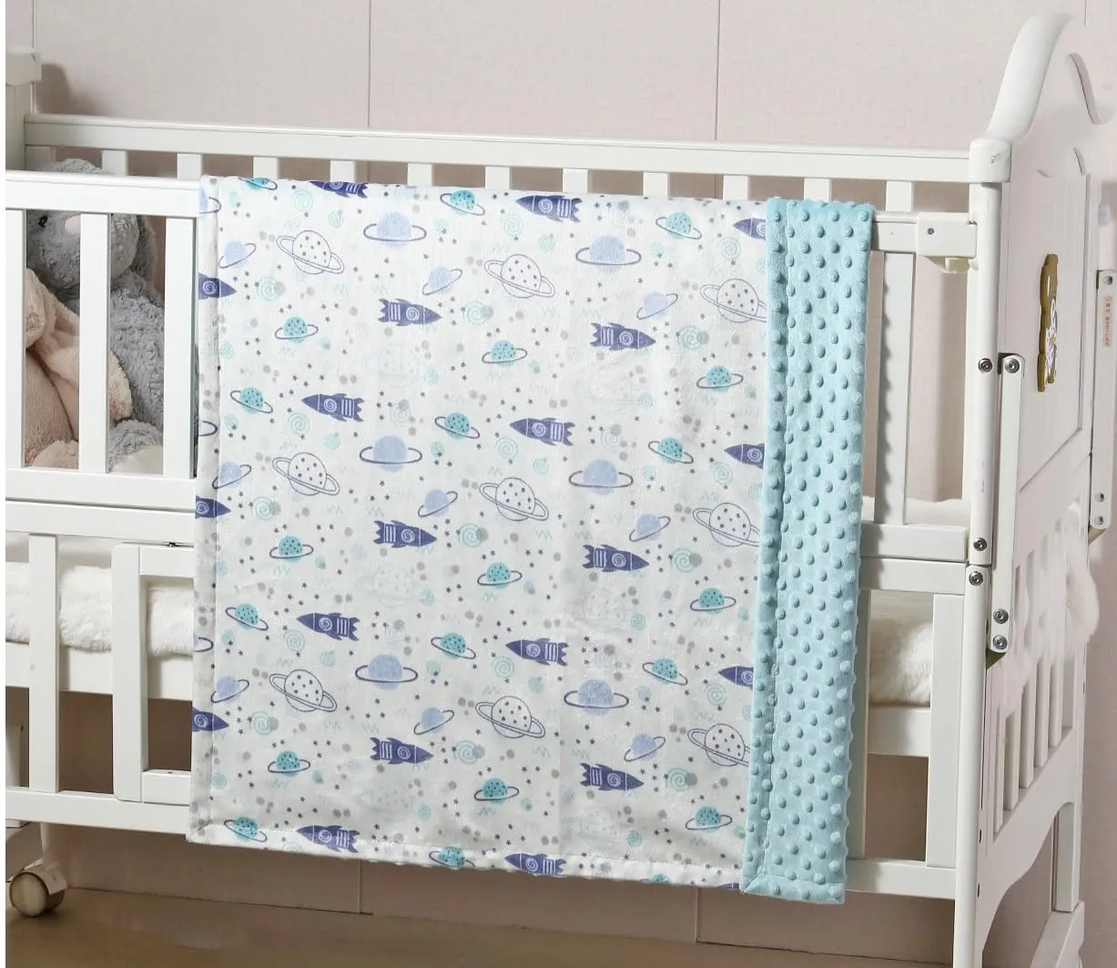 CREVENT - 2 coperte per neonati, 75 cm x 100 cm, graziose, soffici e calde, per neonati, biancheria da letto, lettino, passeggino, motivo nuvola grigia + spazio - immagine 3
