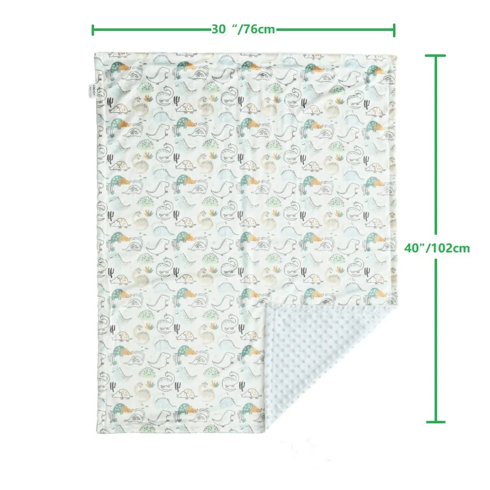CREVENT 2 copertine da 75 cm x 100 cm, simpatiche, soffici, calde, per bambini, culla, passeggino, colore: grigio nuvola + dinosauro di visone - immagine 7