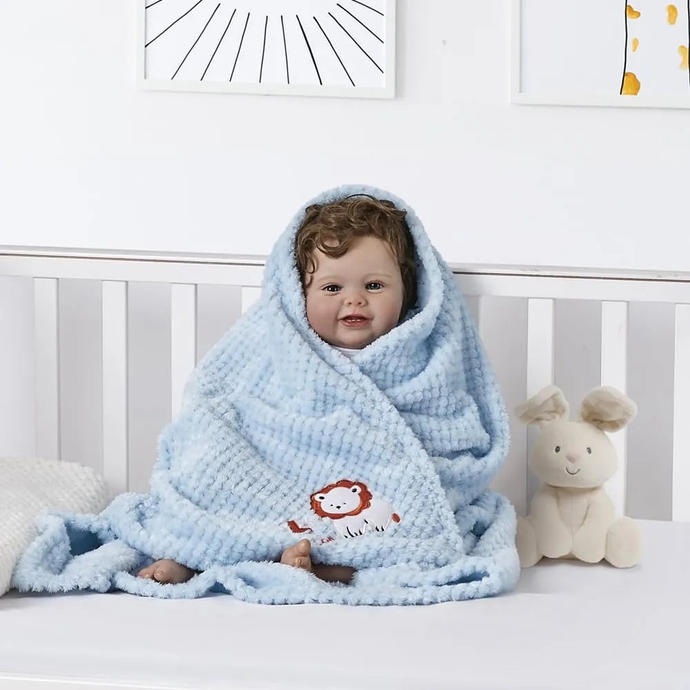 CREVENT 2 copertine da 75 cm x 100 cm, simpatiche, soffici, calde, per bambini, culla, passeggino, colore: grigio nuvola + leone - immagine 5