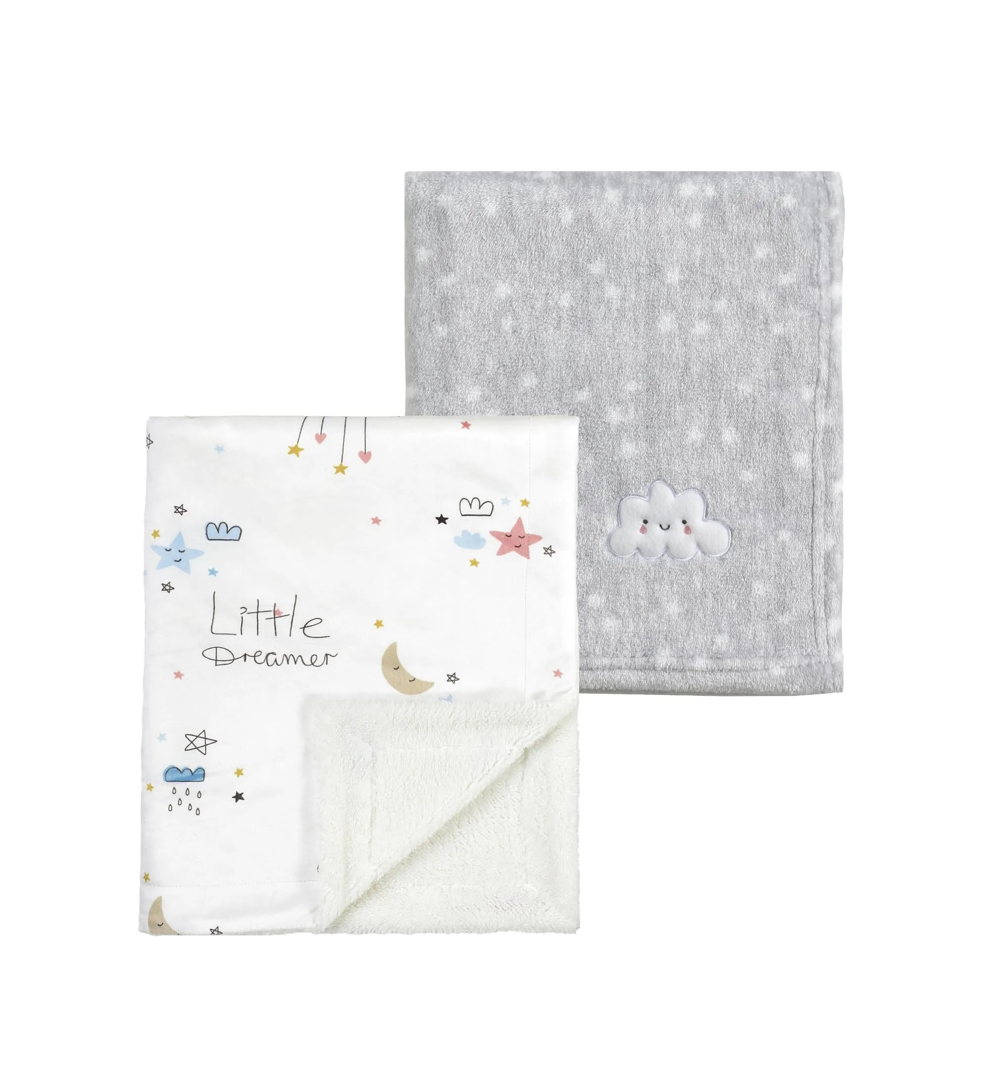 CREVENT 2 pezzi 75cmX100cm Simpaticamente accoglienti e soffici coperte per neonati e bambini piccoli per lettino, culla, passeggino - Nuvola grigia + Sogno - immagine 1