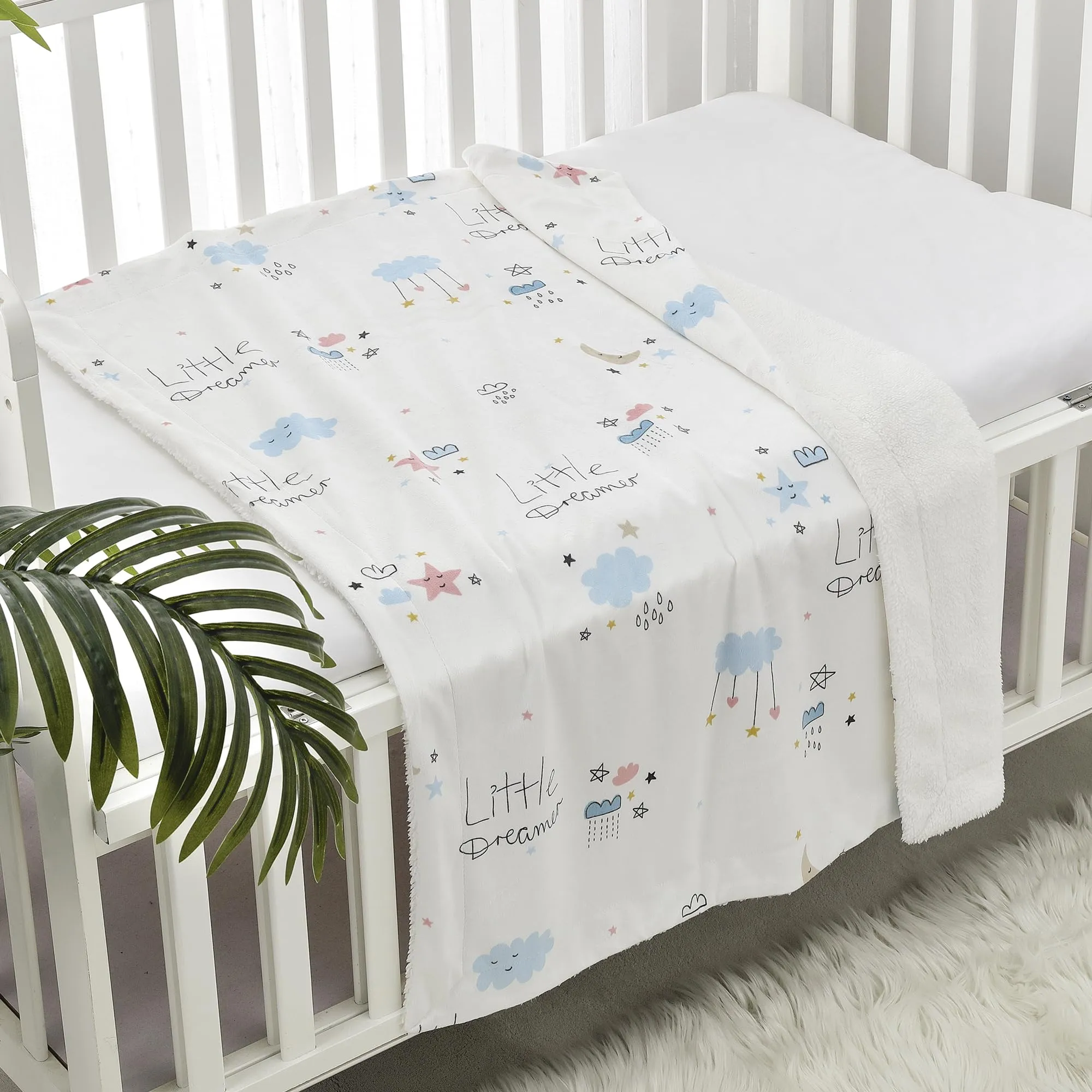 CREVENT 2 pezzi 75cmX100cm Simpaticamente accoglienti e soffici coperte per neonati e bambini piccoli per lettino, culla, passeggino - Nuvola grigia + Sogno - immagine 5
