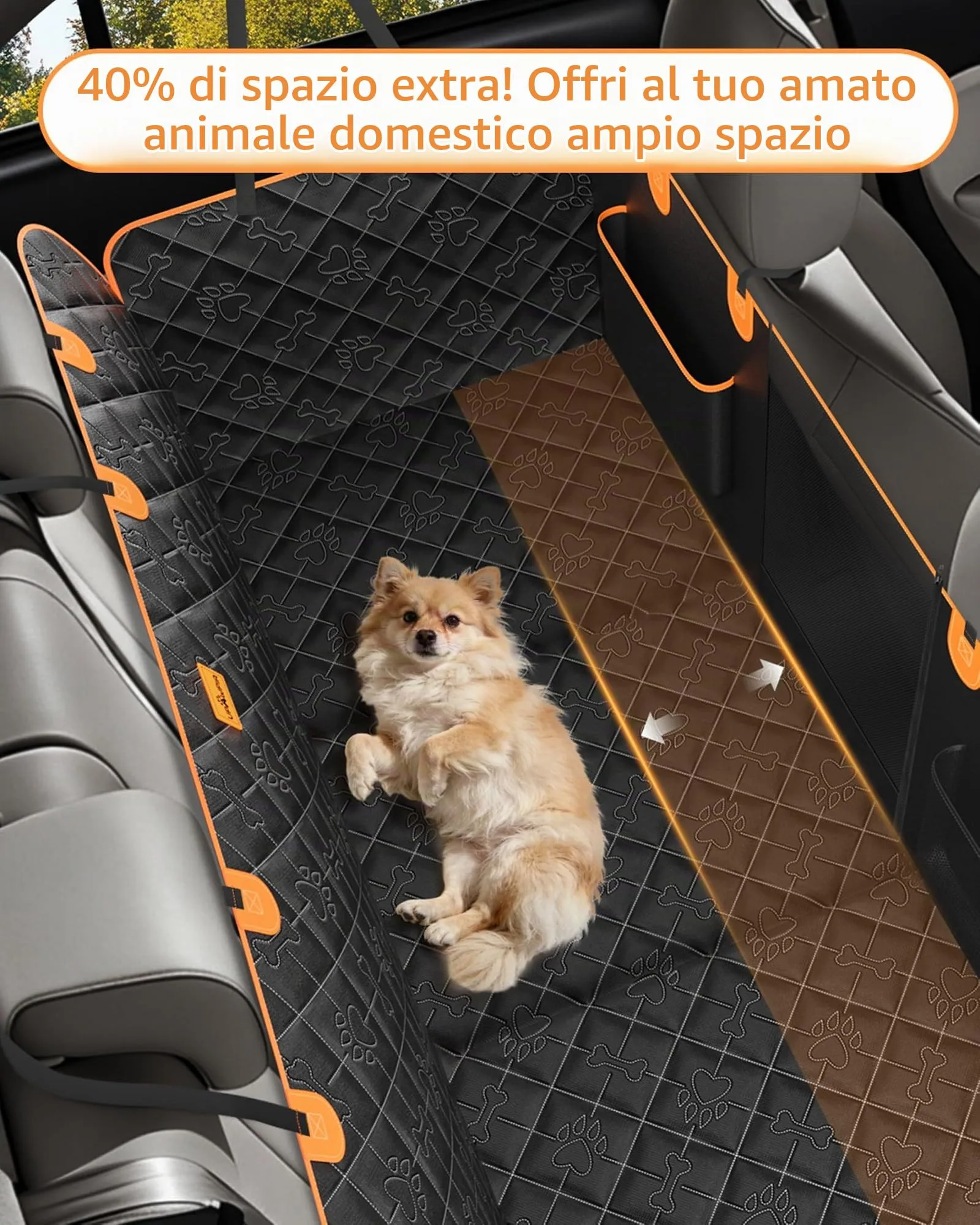UPAWPIA Pannello Rigido Coprisedile Auto per Cani -Più Spazio- Estensore per Sedile Posteriore per Cani Impermeabile Telo Auto per Cani con Doppie Tasche Adatto alla Maggior Parte delle Auto SUV - immagine 2