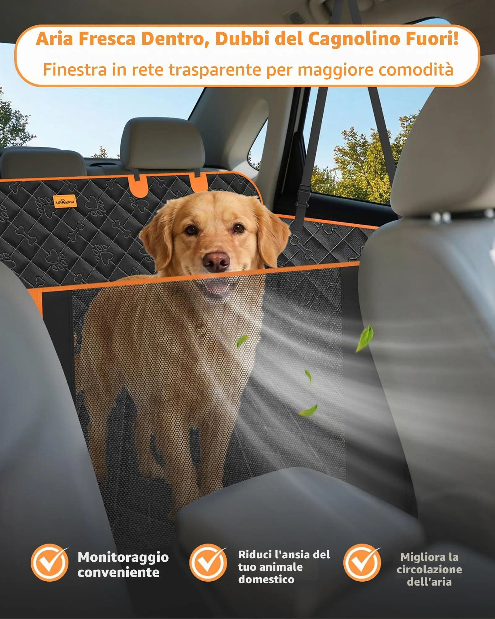 UPAWPIA Pannello Rigido Coprisedile Auto per Cani -Più Spazio- Estensore per Sedile Posteriore per Cani Impermeabile Telo Auto per Cani con Doppie Tasche Adatto alla Maggior Parte delle Auto SUV - immagine 3