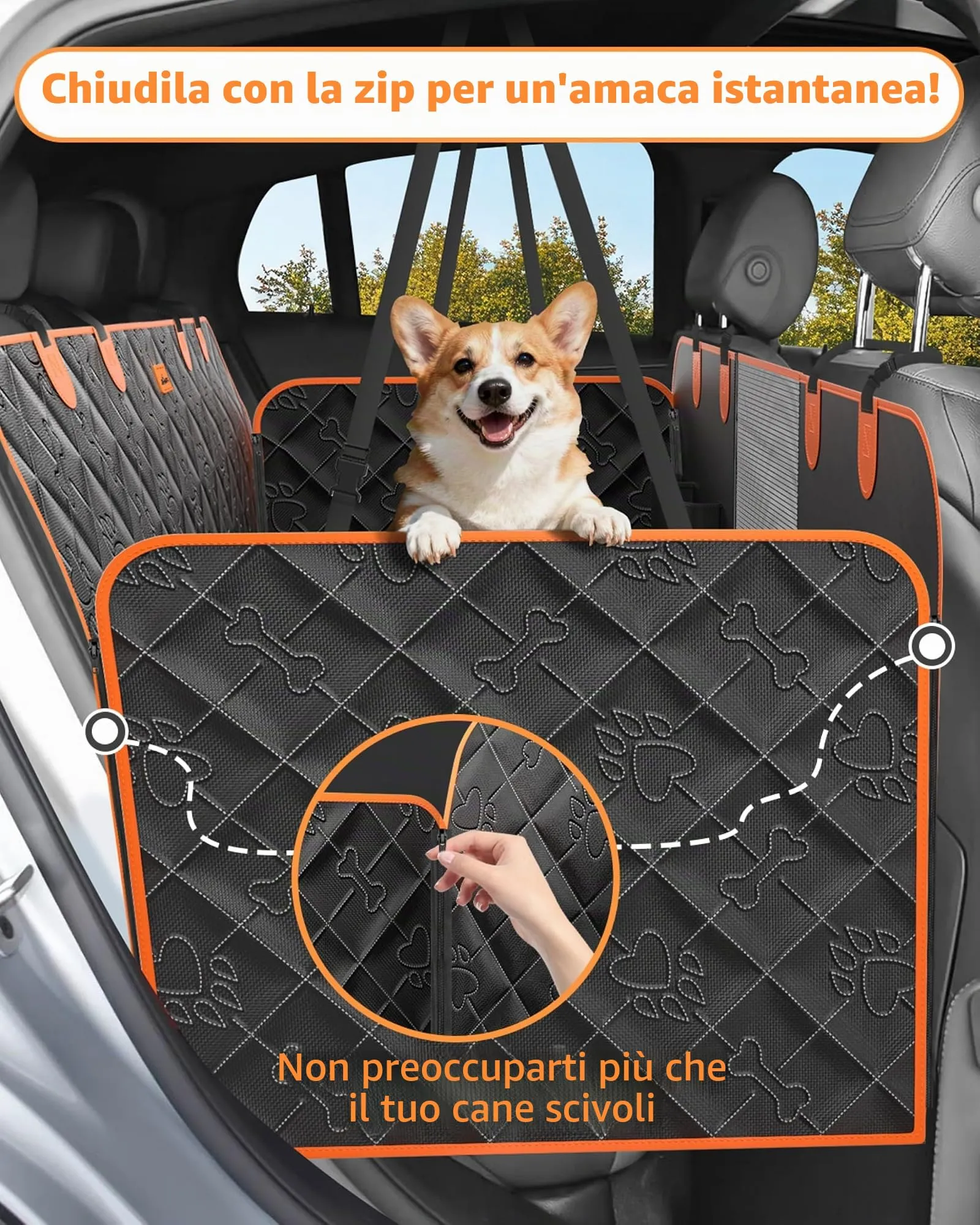 UPAWPIA Pannello Rigido Coprisedile Auto per Cani -Più Spazio- Estensore per Sedile Posteriore per Cani Impermeabile Telo Auto per Cani con Doppie Tasche Adatto alla Maggior Parte delle Auto SUV - immagine 4